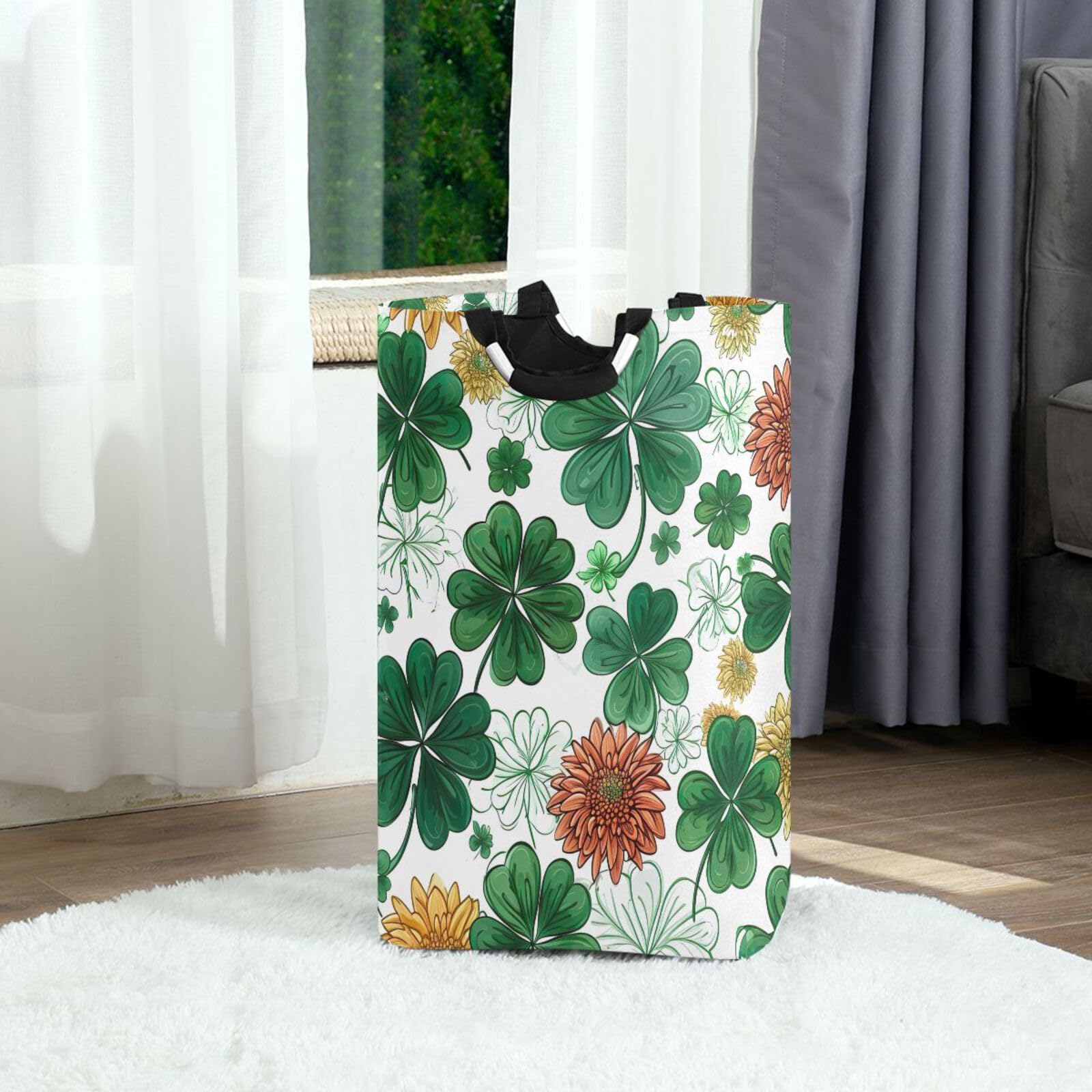 Jihqo Laundry Hamper Basket St Patrick's Clover Pattern Collapsible Nursery Storage Bin Waterproof Clothing Baskets for Home Bedroom Bathroom Washing Room