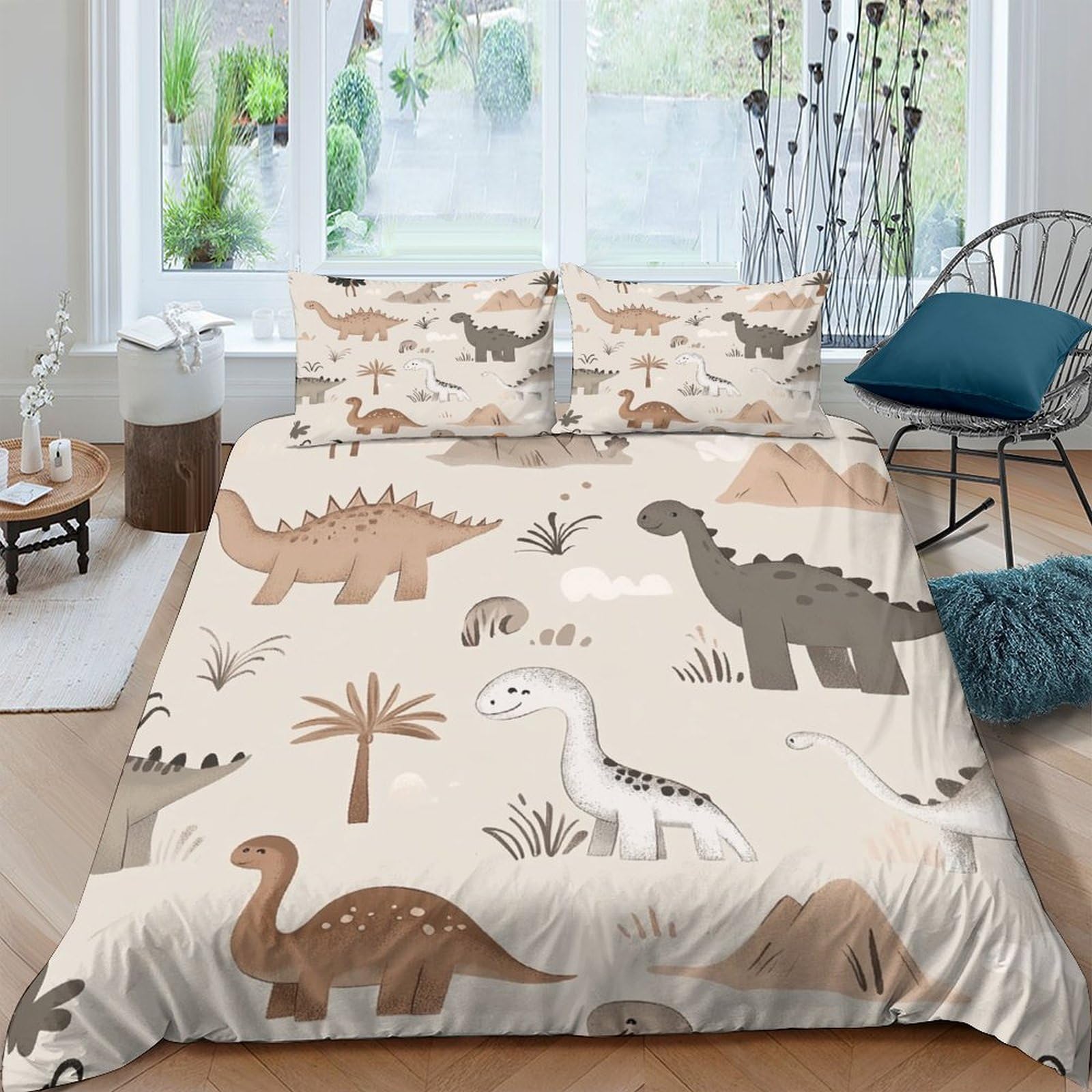 Ctjqhvkz Style-2 3D Printed Brown Dinosaur Fitted Sheet Microfiber Soft Breathable Beige Cartoon Mattress Cover For Bedroom Guestroom Single（135X200cm）