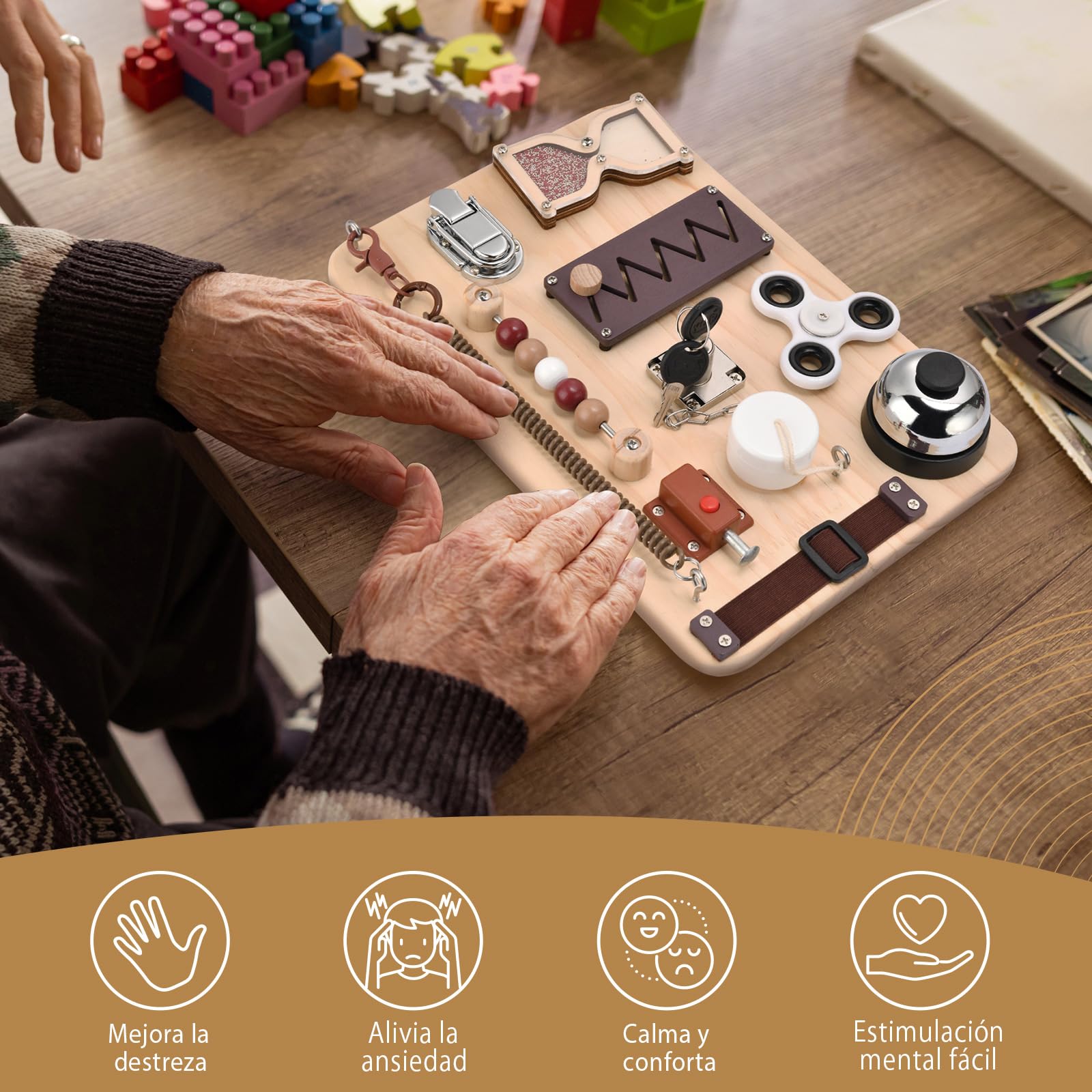 Busy Board Montessori para Adultos con Demencia y Alzheimer – Actividades para Mayores, Entrenamiento y Juegos de Memoria – Juguete sensorial para TDAH, Autismo y manejo del estrés