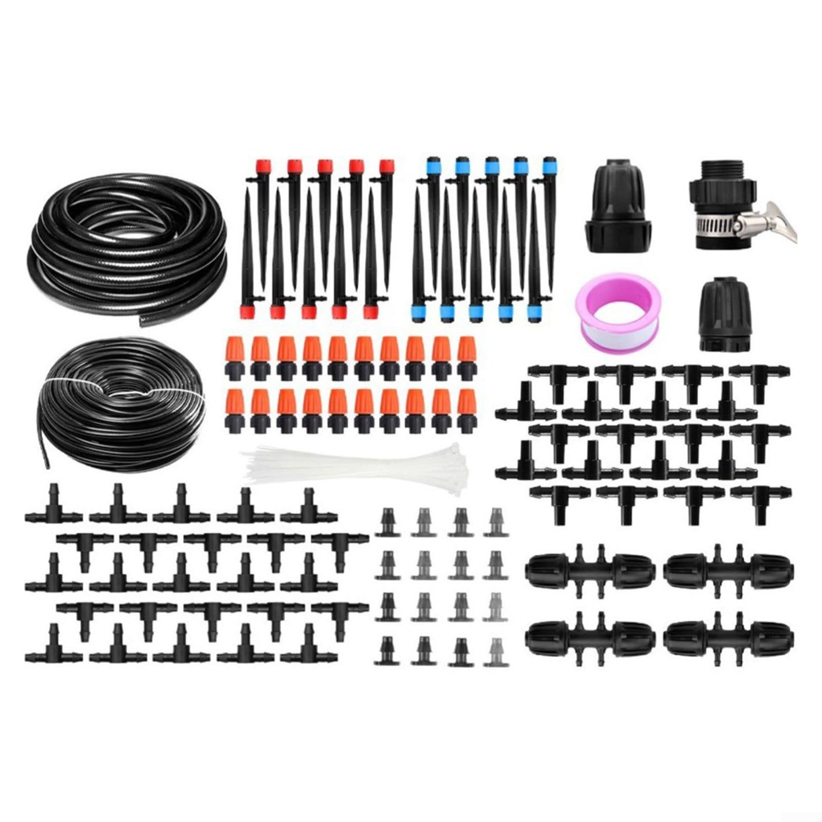 Kit de riego automático por goteo para sistema de riego de invernadero de 15 m, con rociadores ajustables, para césped, patio, plantas, nebulización, refrigeración agrícola (30 m)