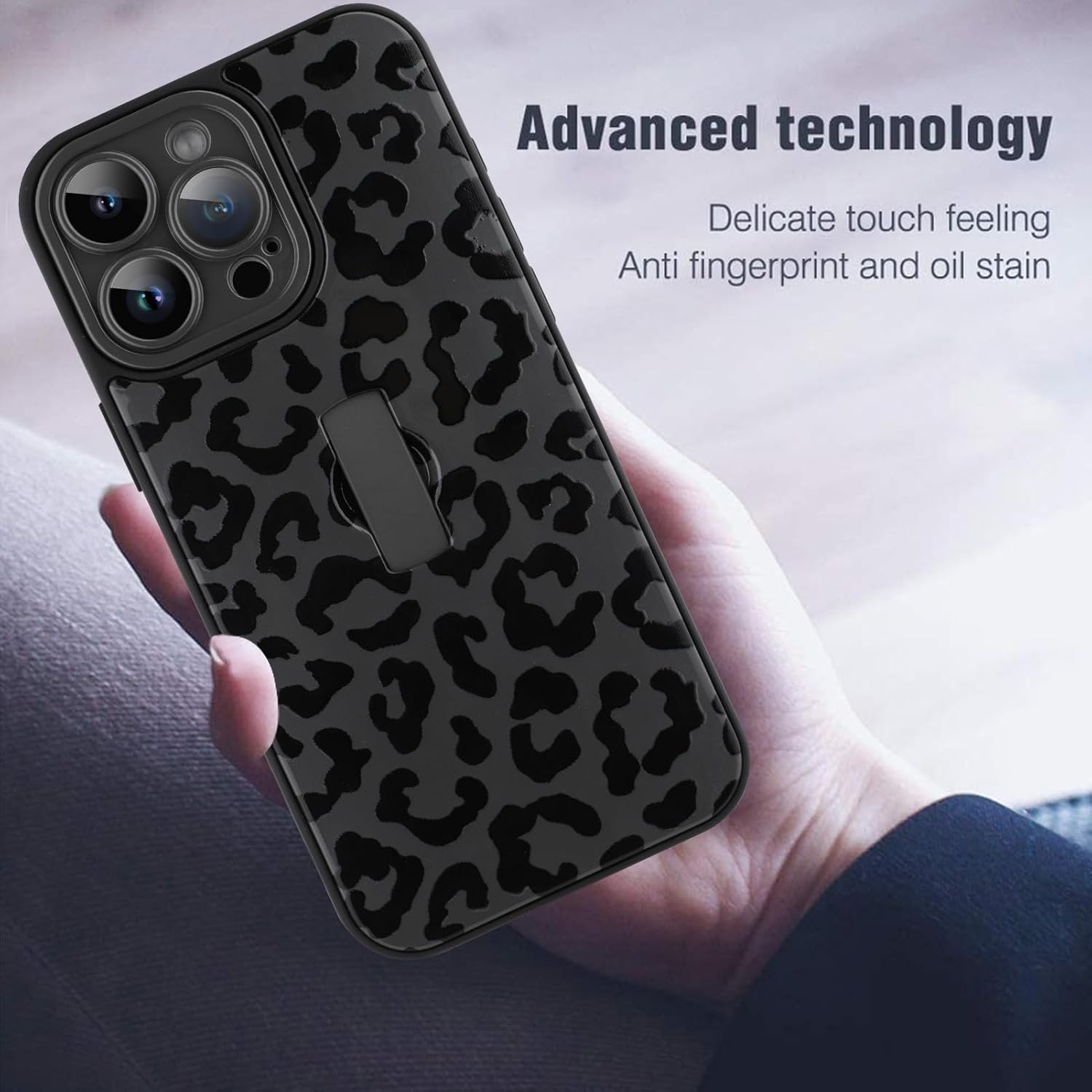 MOWIME Compatible with iPhone 14 Pro Case with Finger Strap, Cheetah Print Shockproof Soft TPU Protective Cover for Women Girls, Slim Anti Scratch Case for iPhone 14 Pro 6.1 Inch, Black - Image 7