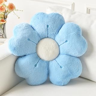 Flower Pillow, Cute Daisy Decorative Throw Pillows, Blue, 15 Inches | Cute Soft Accent Pillow with Soft Plush for Couch Bed, Dorm Decor Floor Seating Cushion