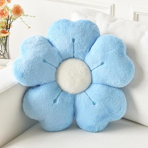 Ddliury Flower Pillow, Flower Shaped Pillow Decorative Throw Pillows for Bed Couch, Cute Daisy Pillow Dorm Decor Floor Seating Cushion (Blue, 15 Inches) - 15 Inches - Blue