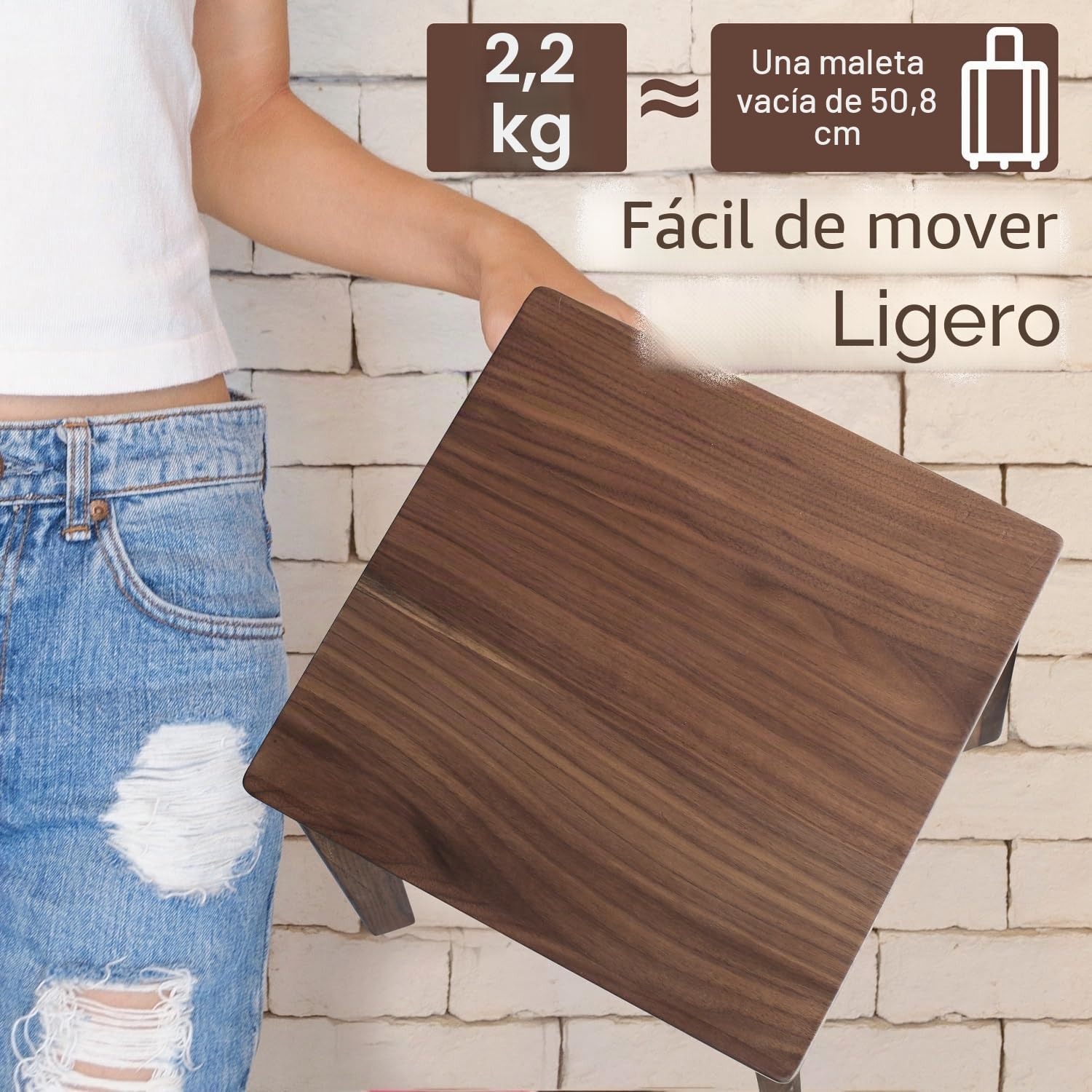 Taburete de madera de nogal de 45 cm de alto, apilable sin respaldo, solución de asiento con parte superior cuadrada, almohadilla de fieltro antideslizante para cocina, habitaciones, oficina,