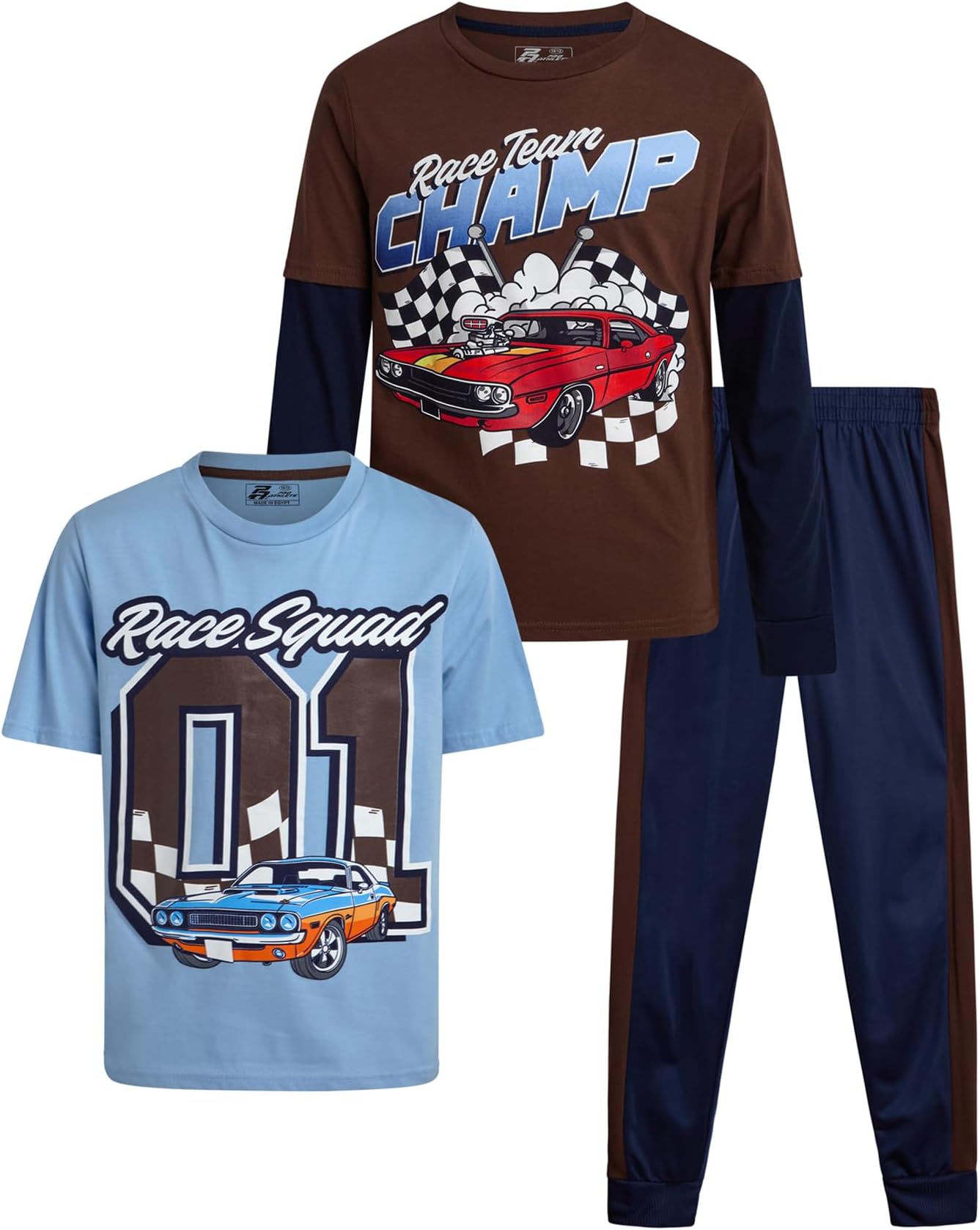 Pro Athlete Boys Tracksuit Set - 3 Piece Athletic Two Fer Long Sleeve Shirts Graphic Tees & Tricot Jogger Sweatpants for Boys