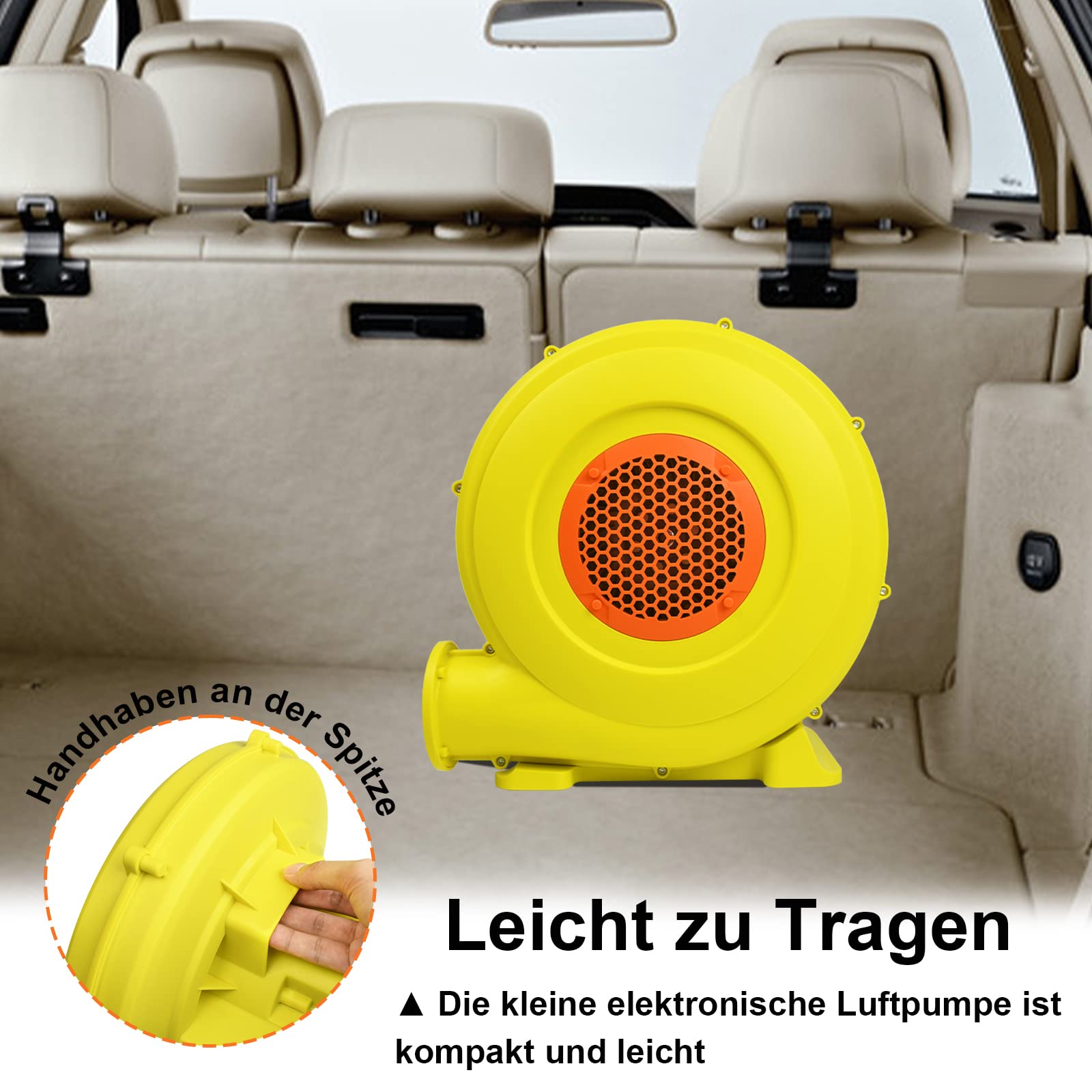 FIVMEN 350 W/450 W/750 W, ventola elettrica per gonfiabile, ventilatore a turbo con manico e fondo grande, portatile, per giocattoli gonfiabili