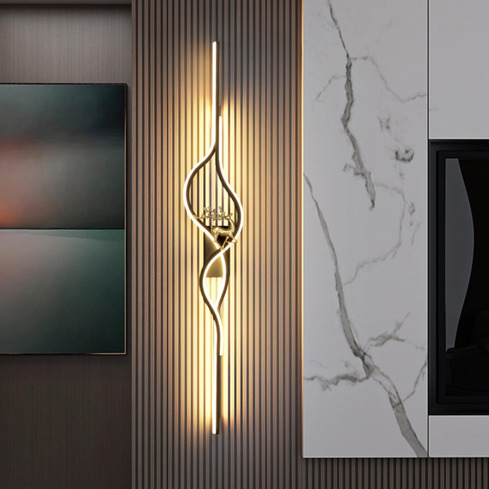 HCZKIUJY LED Wall Lamp - Modern Wave Wall Sconce, Long Background Wall Light for Living Room, Hallway, Stairs, Bedroom, Corridor, Hotel, Office, Home Decor (Blackwarm Light-100cm)