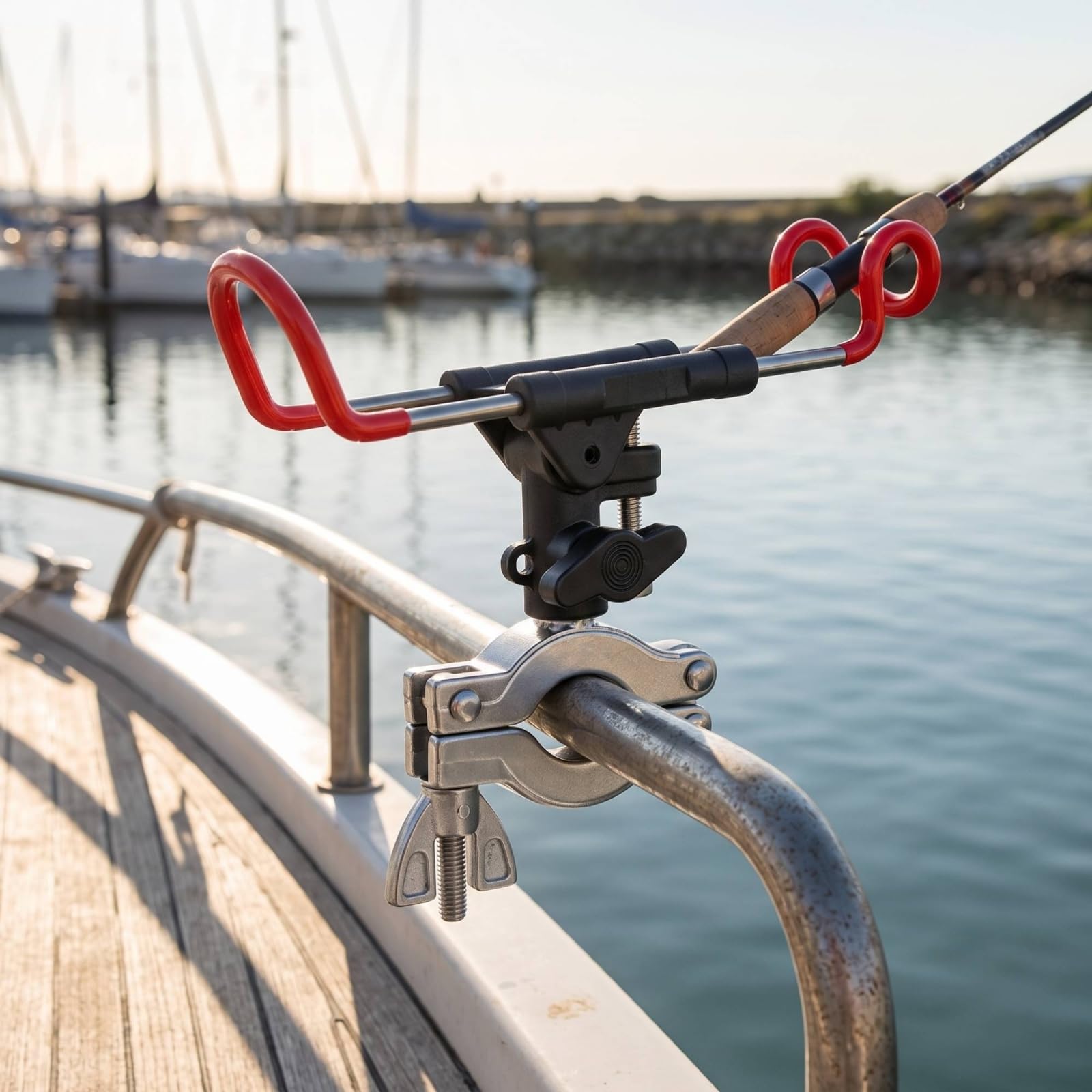 Harilla Portacanna da Barca Porta Canna da Pesca Supporto con Fissaggio Rapido su Tubo Tondo in Acciaio Inox 304 E Testata in