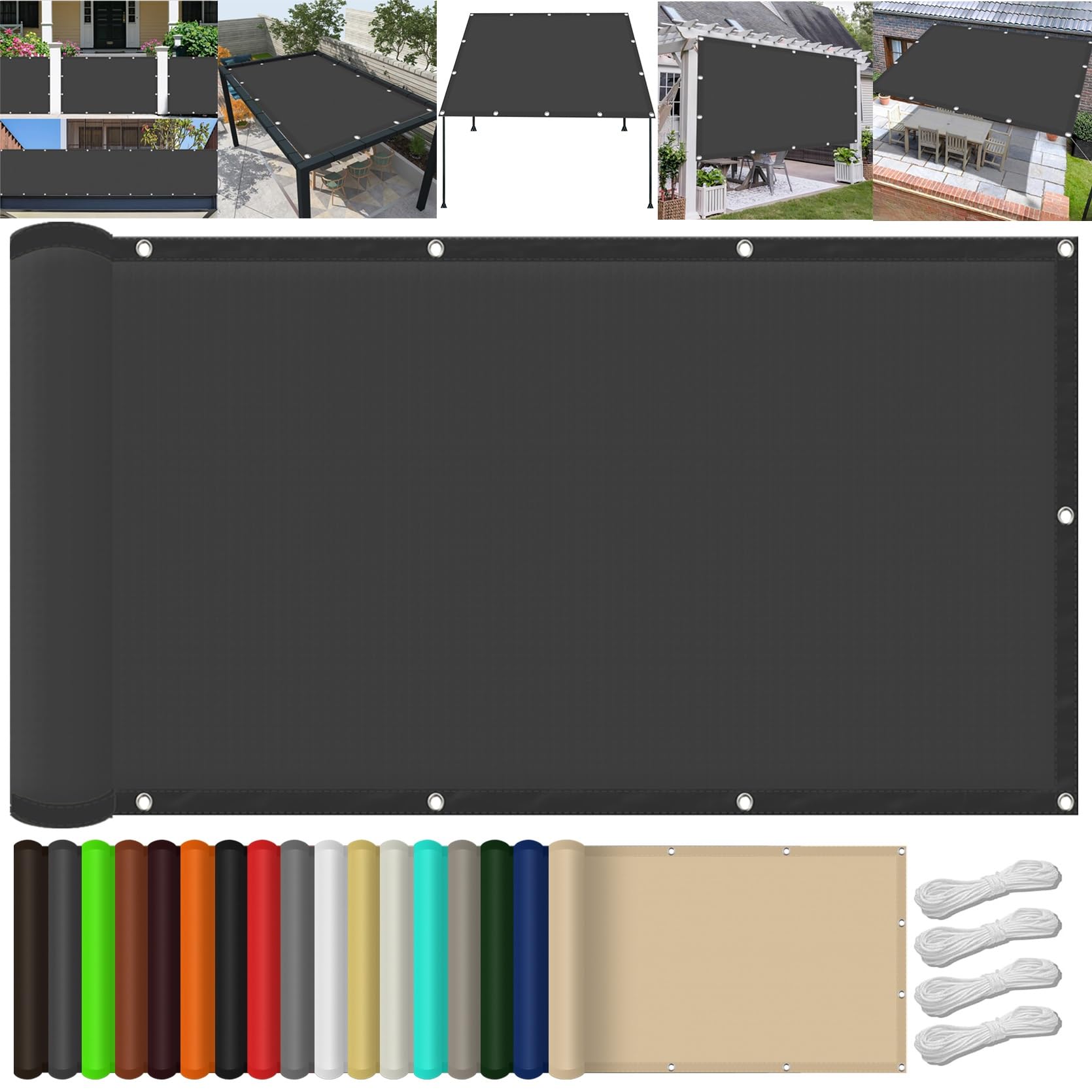Voile d'ombrage imperméable 3x4.8m gris foncé pour pergola et terrasse