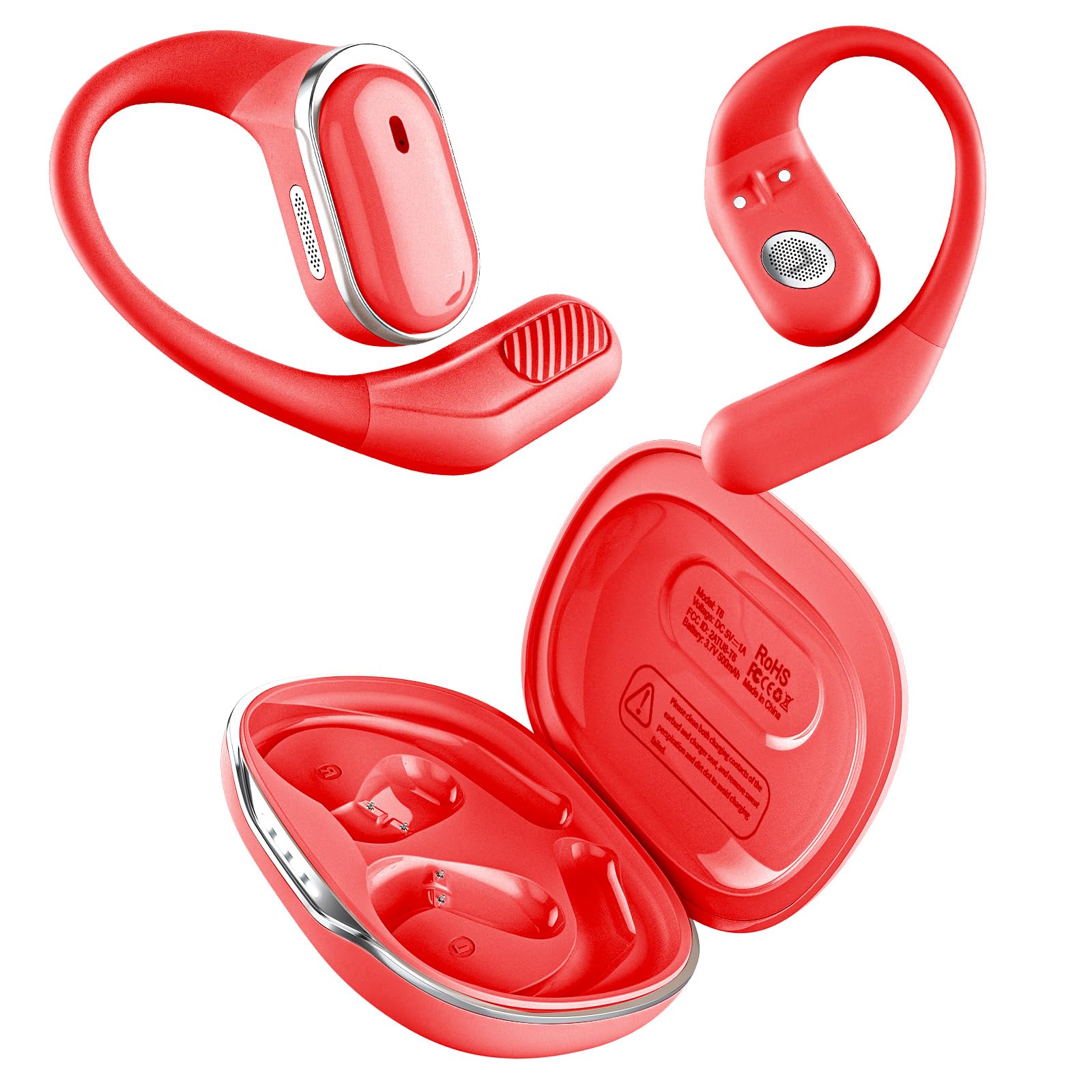 TRAUSI Bluetooth 5.4 True Wireless Headphones with Ear Hooks, Type-C Charging, IPX7 Waterproof Earbuds, Noise Cancelling Hi-Fi Stereo Earphones for Gym (Red)-image-45