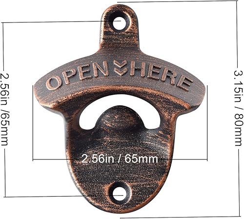 Miniatura 5 de Abridor de botellas de cerveza rústico con colector de tapas, abridor superior de soda montado en la pared y soporte para tapas, cobre antiguo