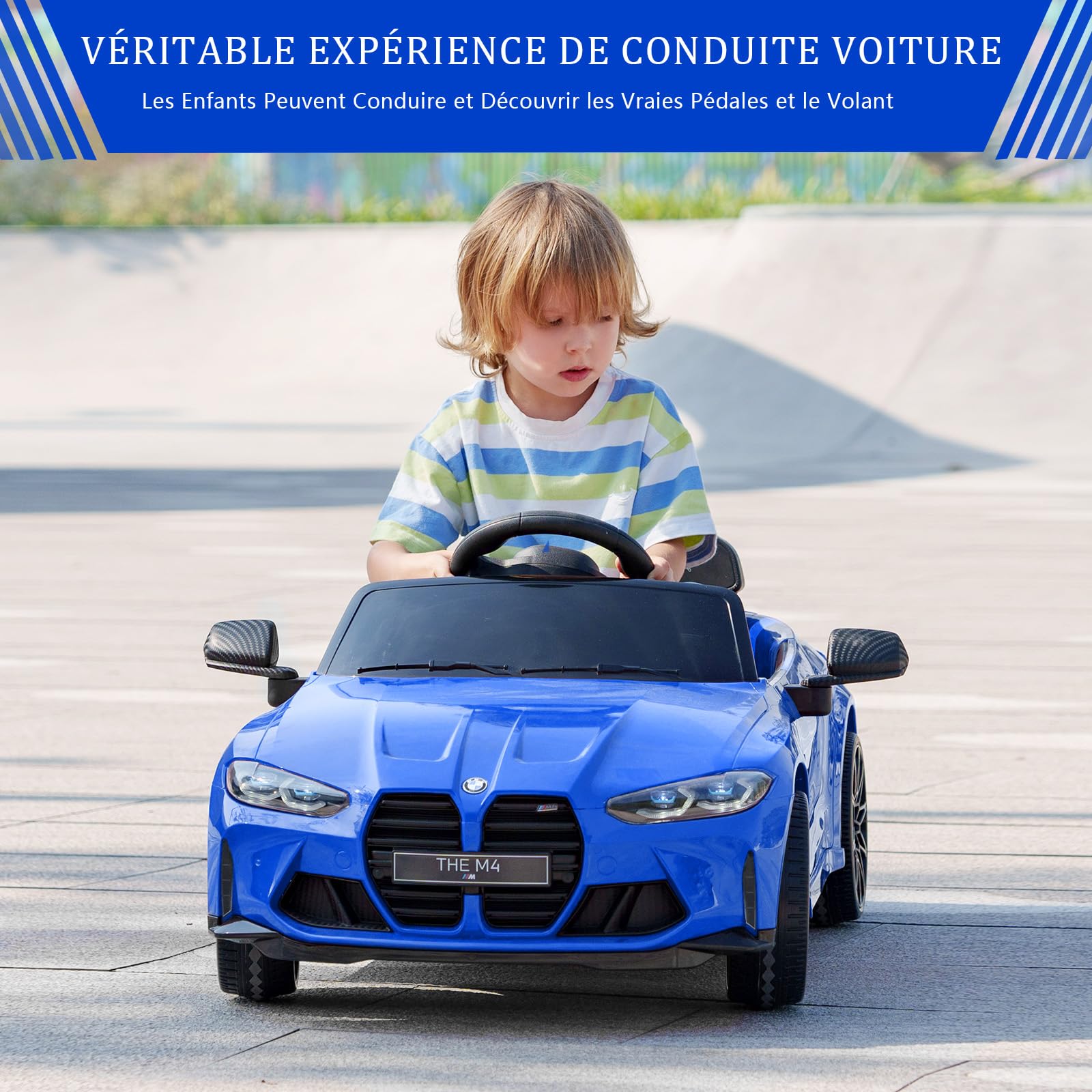 Garvee Voiture Électrique Enfant sous Licence BMW M4 avec Télécommandé, Véhicule Électrique 12V avec Vitesses 3 km/h, Klaxon, LED Et Musique, pour Enfants 3+ Ans