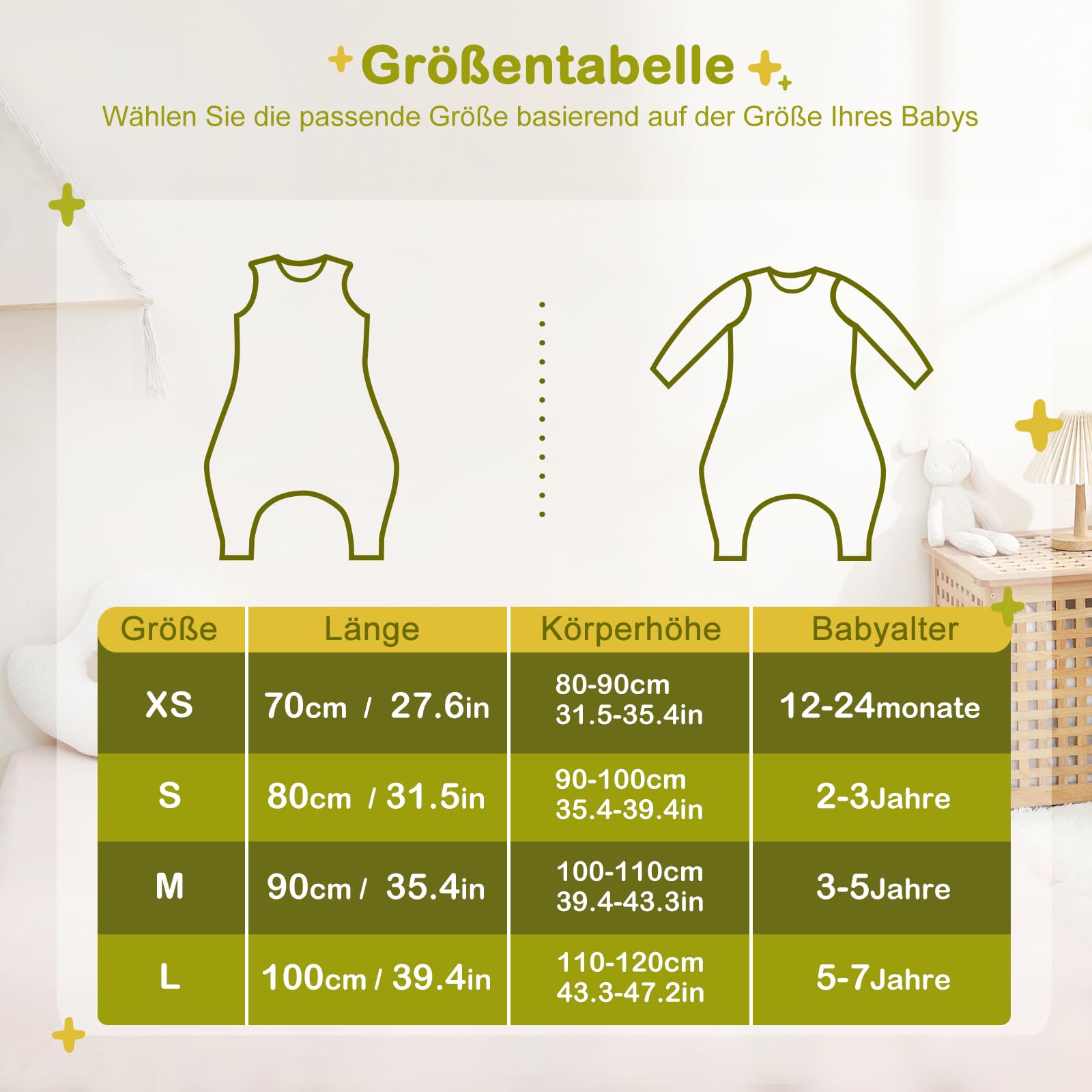 Schlafsack mit Füßen 3.5 TOG Baumwolle Mondlichtblätter L