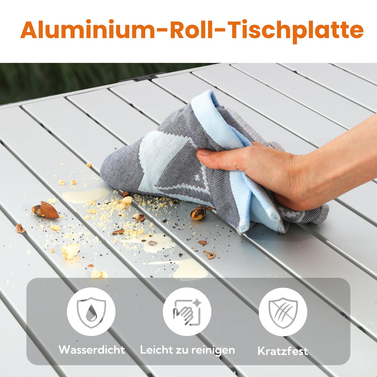 Join Nature Składany stół kempingowy, do 100 kg, z torbą do przenoszenia, aluminiowy stół składany dla 6 osób – zwijany stół kempingowy, 118 x 70 cm, bardzo duży rozmiar, na kemping, do ogrodu, na