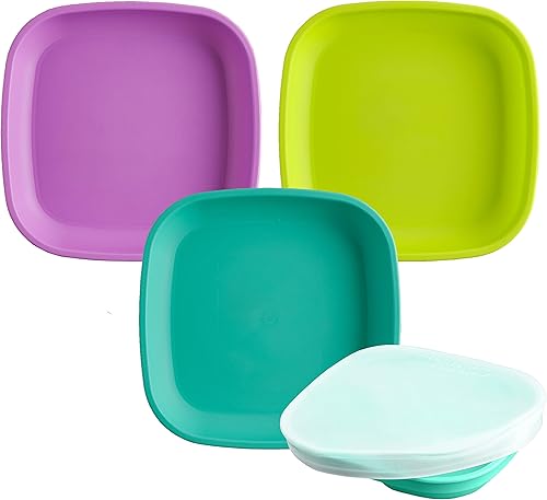 Miniatura 10 de Re Play Placa plana de 7 pulgadas con tapa de silicona, fabricada con silicona platino de grado médico, con tapa, rosas del desierto, paquete de 3