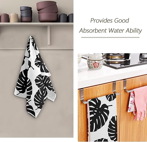 Miniatura 7 de Paquete de 2 toallas de mano de hojas de palma blancas y negras para baño, toallas de baño absorbentes de microfibra con hojas tropicales, toallas