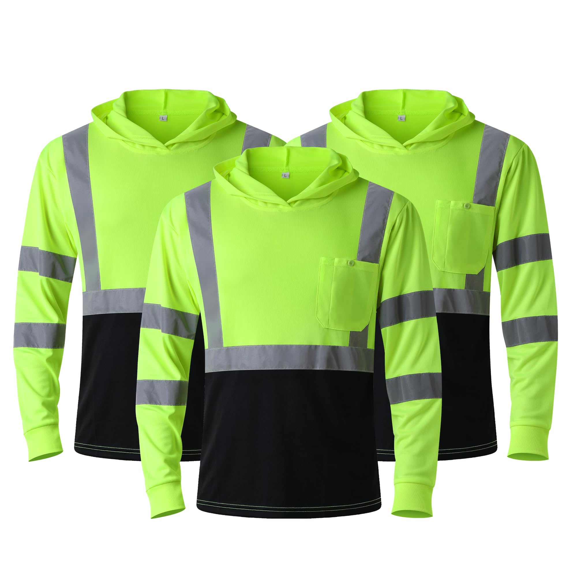 JKSafety Hi Vis Shirts for Men Women Class 3 High Visibility Shirts with Reflective Strips Long Sleeves Safety Hoodie