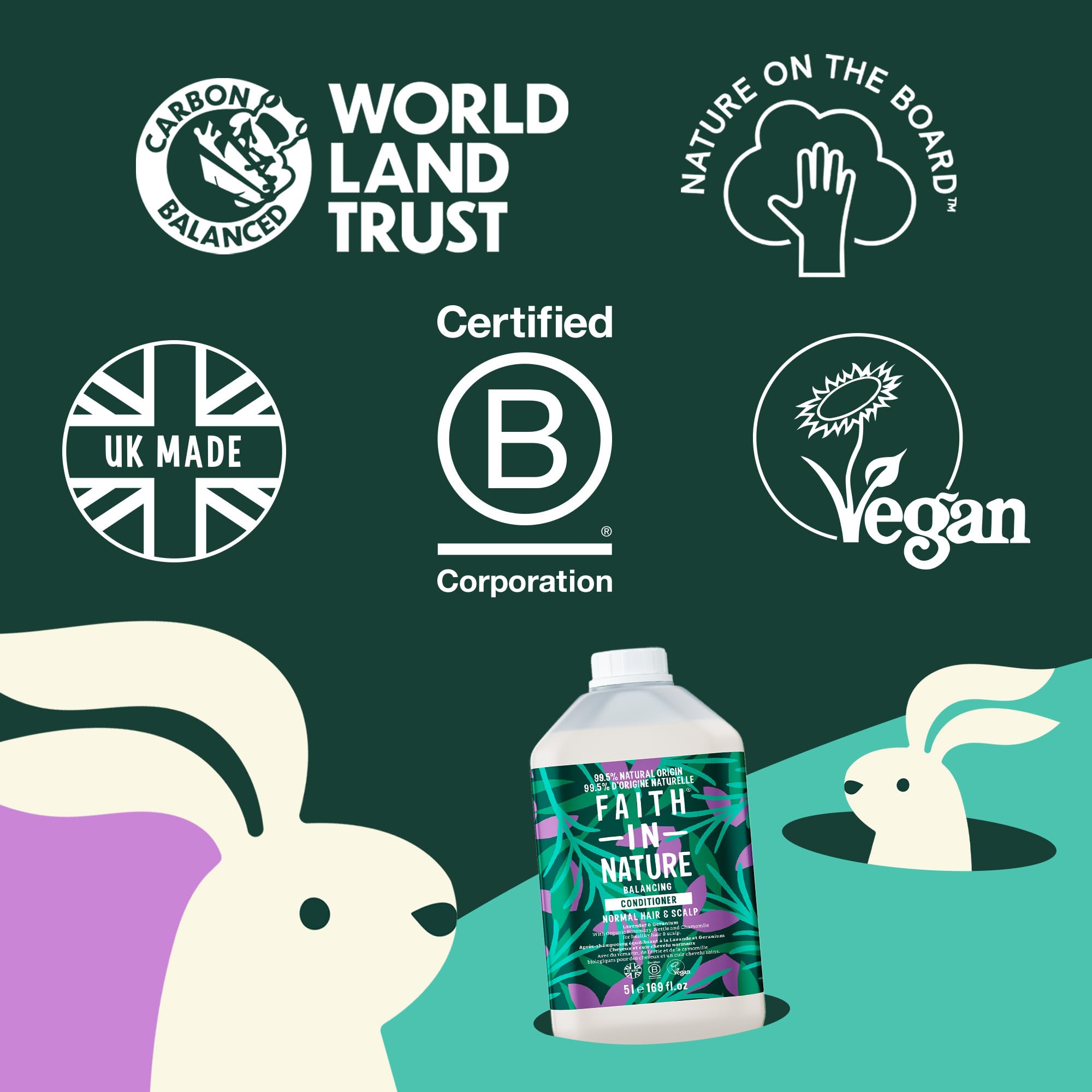 Faith In Nature Balsamo Naturale Lavanda e Geranio, Equilibrante per Capelli e Cuoio Capelluto Normali, Vegano e Cruelty Free, Senza SLS, Siliconi o Parabeni, Confezione Ricarica 5L