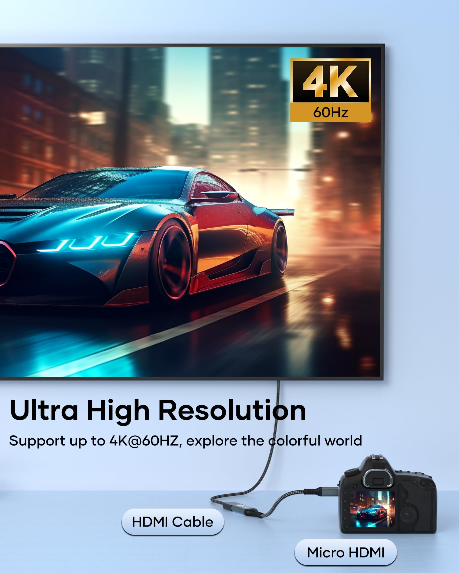 Adattatore Micro HDMI to HDMI, 4K@60Hz HDM-I Femmina a Micro HDM-I Maschio supporta Ethernet 3D ARC HDR, Micr-o HDM-I compatibile con Raspberry Pi 5/4, Hero, Yoga, PS4/5