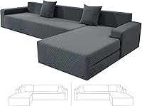 ZNSAYOTX Stretch Jacquard Sectional Couch Covers for L-Shape Sofas - 2PC Pet-Friendly Slipcovers (3-Seat Couch + 3-Seat Chaise, Dark Grey)