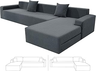 ZNSAYOTX Sectional Couch Covers, Stretch Jacquard Slipcovers with Elastic Bottom for L-Shape Sectional Sofa, 2 Pcs Pet Friendly Modular Sofa Protector (3 Seat Couch + 3 Seat Chaise, Dark Grey)