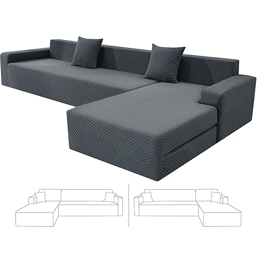 ZNSAYOTX Sectional Couch Covers, Stretch Jacquard Slipcovers with Elastic Bottom