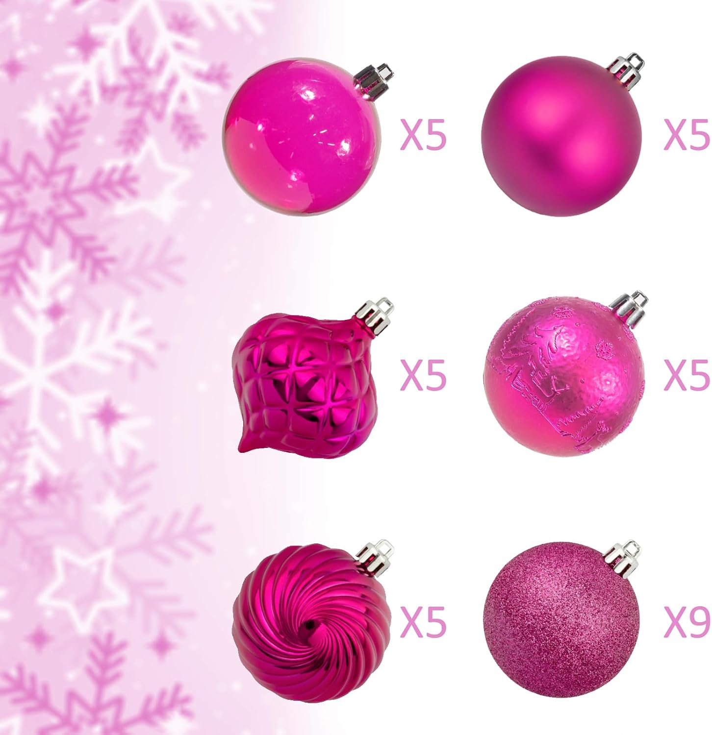 KI Store Hot Pink Christmas Balls 34pcs 2.36-Inch Christmas Tree Decoration Ornaments for Xmas Tree Holiday Wreath Garland Decor Ornaments Hooks Included
