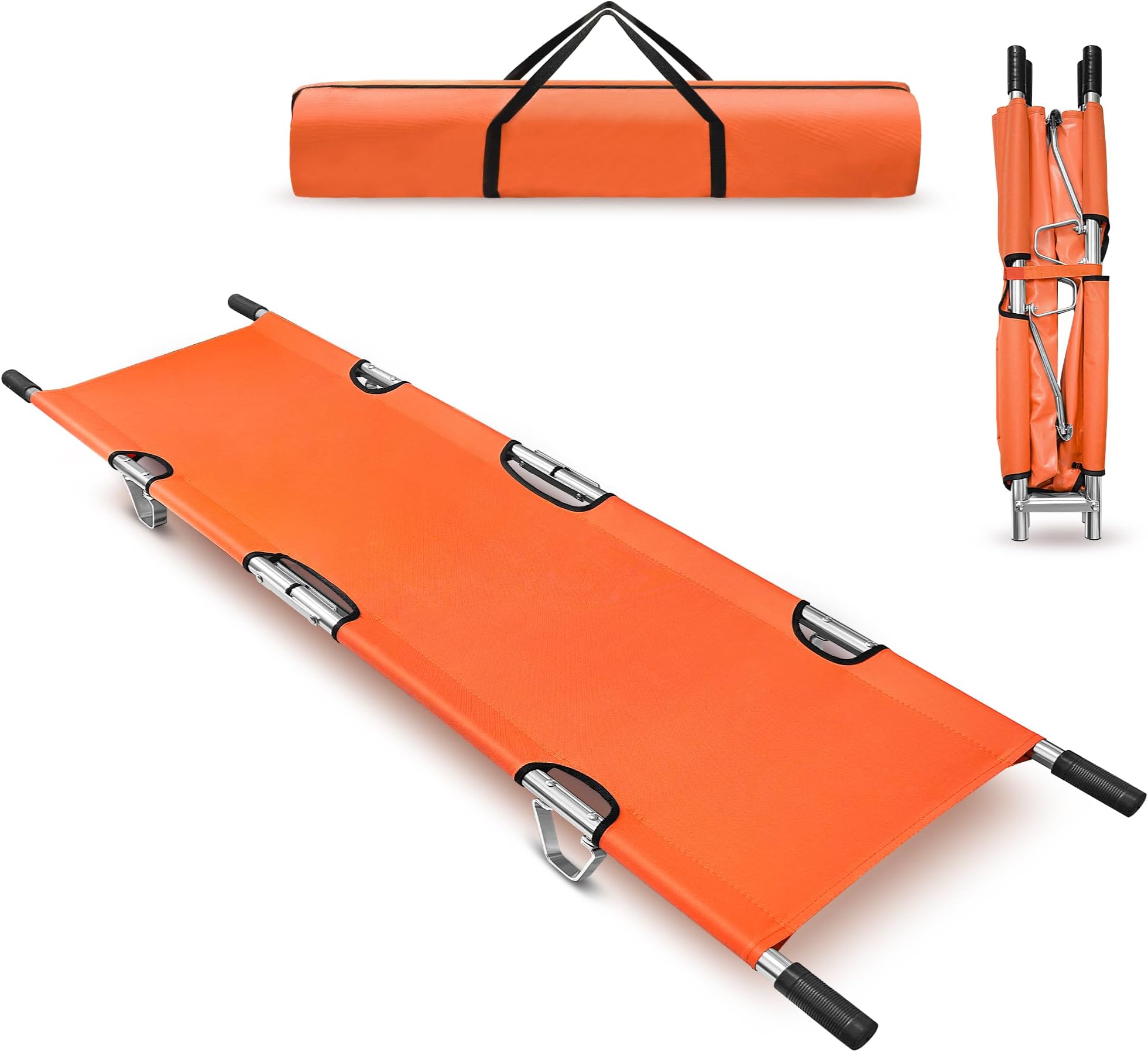 Folding Stretcher for Medical Emergency with Heavy Duty Handles, Straps and Carrying Case, High-Grade Aluminum Alloy Portable Travel Emergency Medical Stretcher for Patient Transport