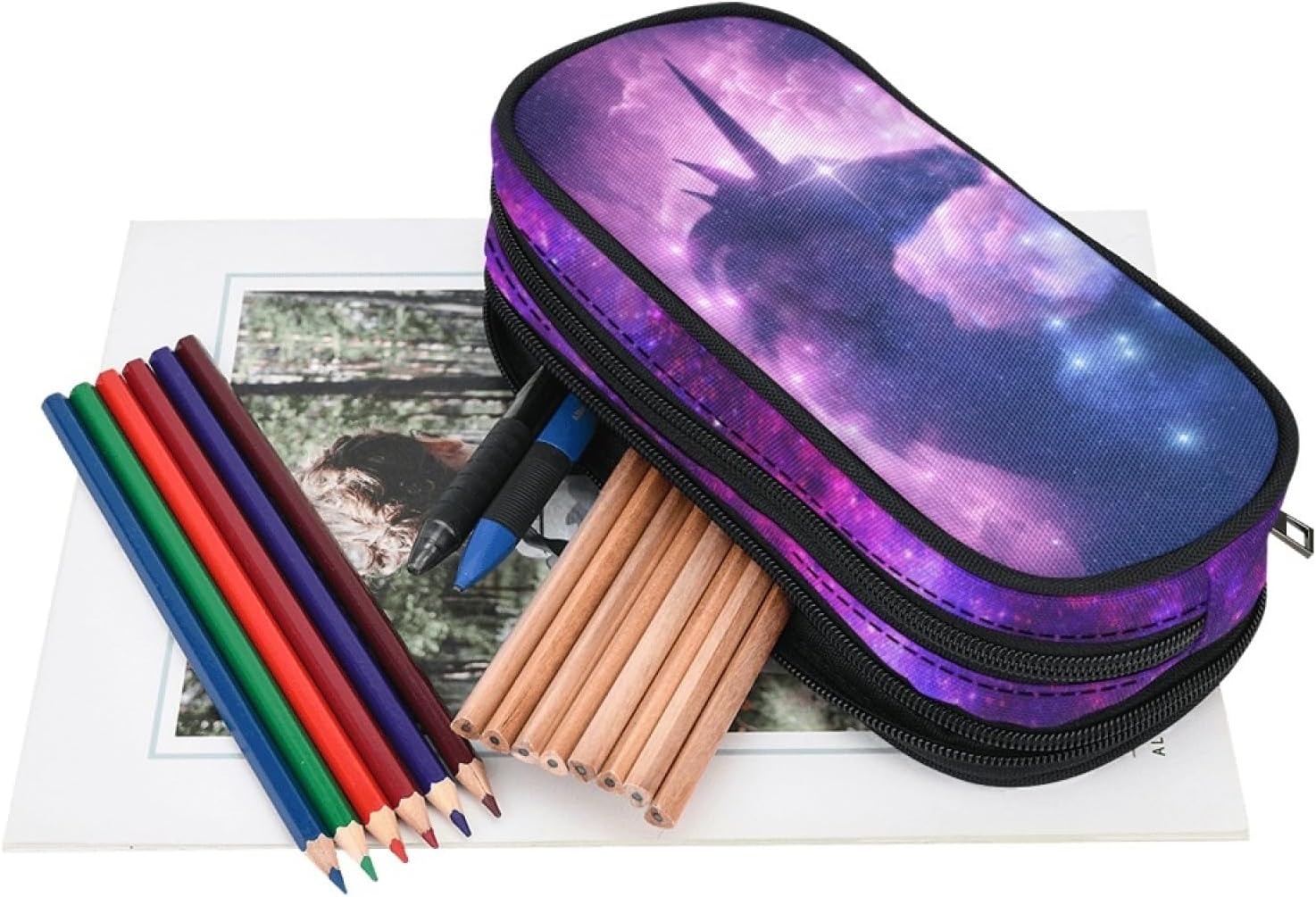 ANANGTEE Purple Galaxy Unicorn Pencil Case Pouch for Girls Teen Boys 10x5 image 4