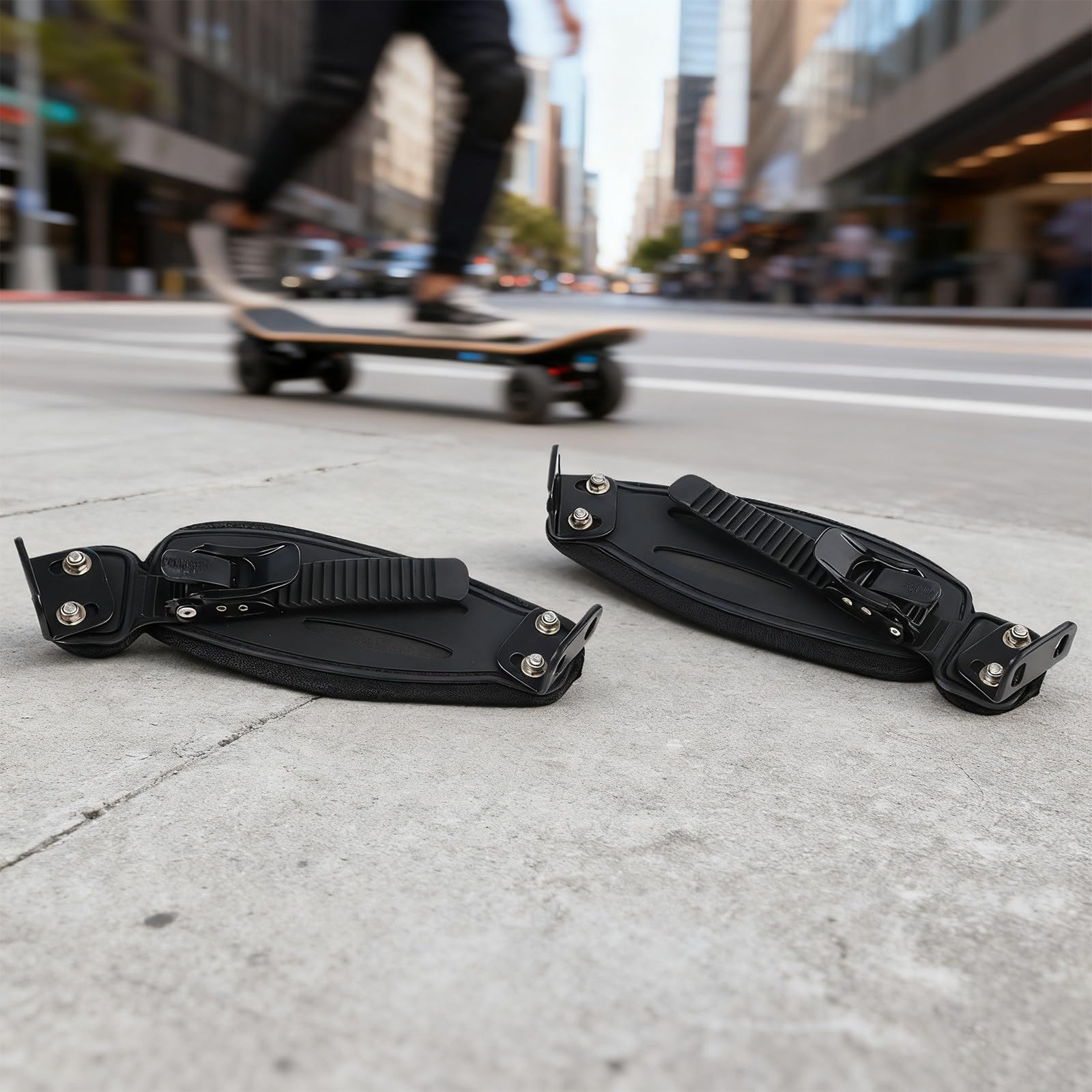 FUBESK Support de pied en alliage d'aluminium pour skateboard tout-terrain avec sangle en nylon pour une stabilité et une sécurité améliorées, pour longboard tout-terrain, noir