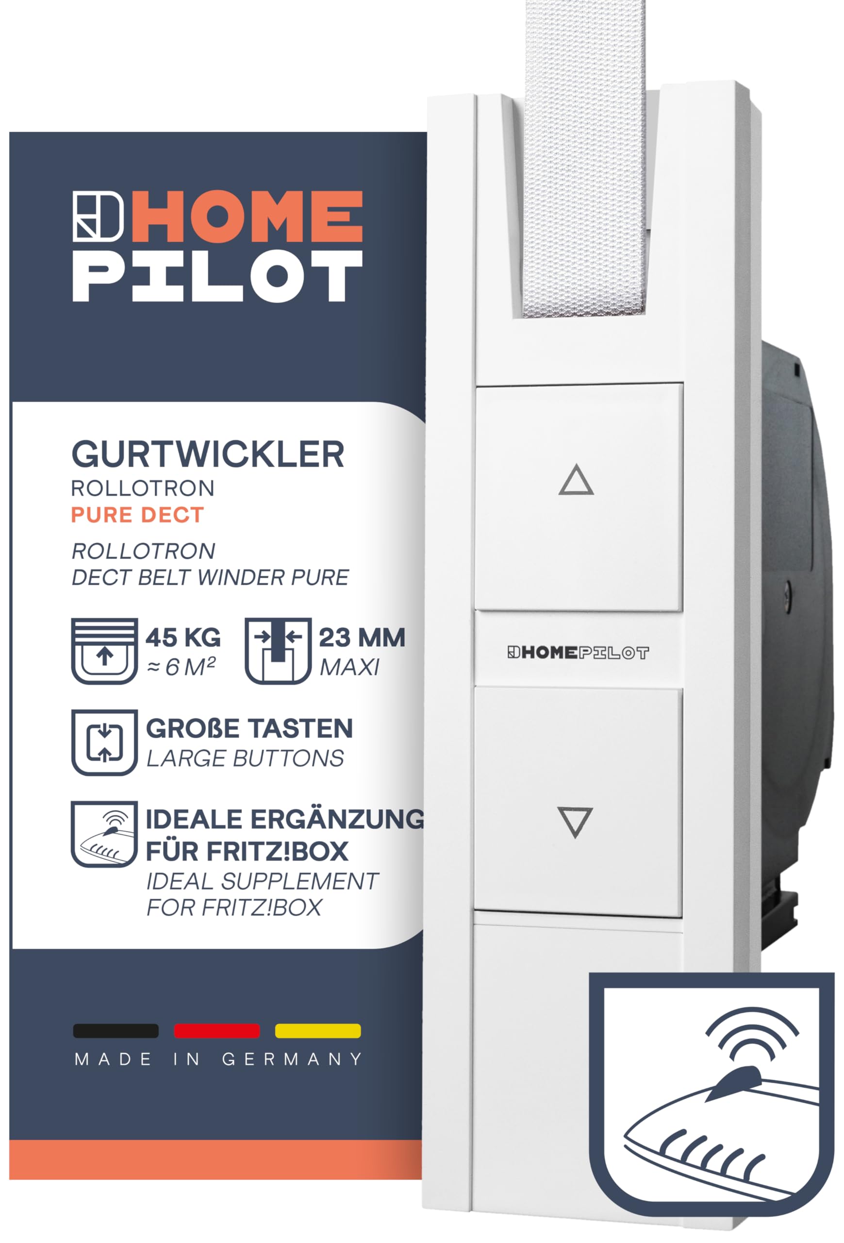 HOMEPILOT RolloTron pure DECT Gurtwickler - elektrischer Rollladenantrieb mit Funk & EMOS Euro-Zuleitung 5m, Netzkabel, Anschlusskabel, Verbindungskabel