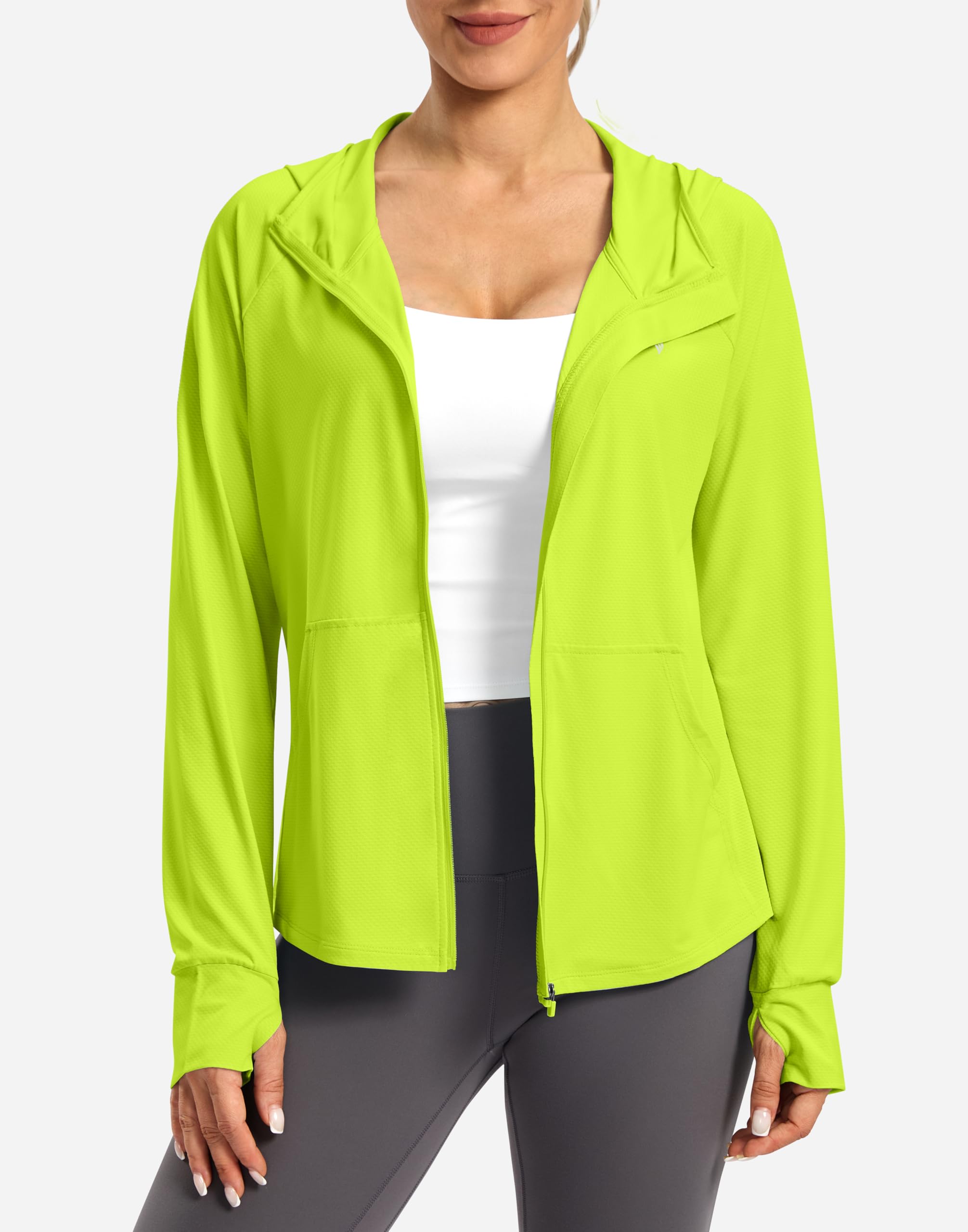 SANTINY Veste à capuche anti-UV UPF 50+ pour femme - Protection solaire - Fermeture éclair - Léger - SPF - Manches longues - Pour la randonnée, la course à pied