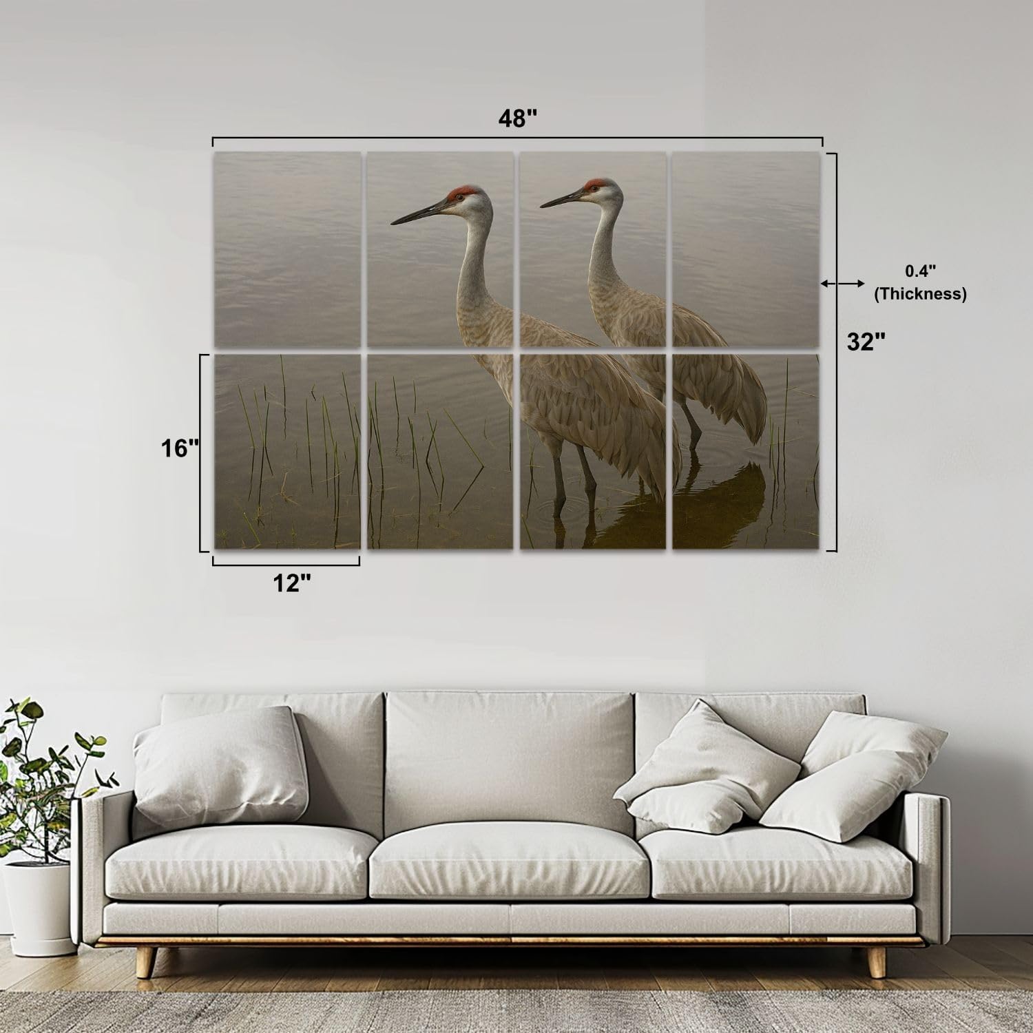 Art Acoustic Panels Self Adhesive pair sandhill cranes water sunset lake pictures 8 Packs Decorative Soundproof Wall Panels Large Sound Absorbing Panels for Home Office 48"x32"