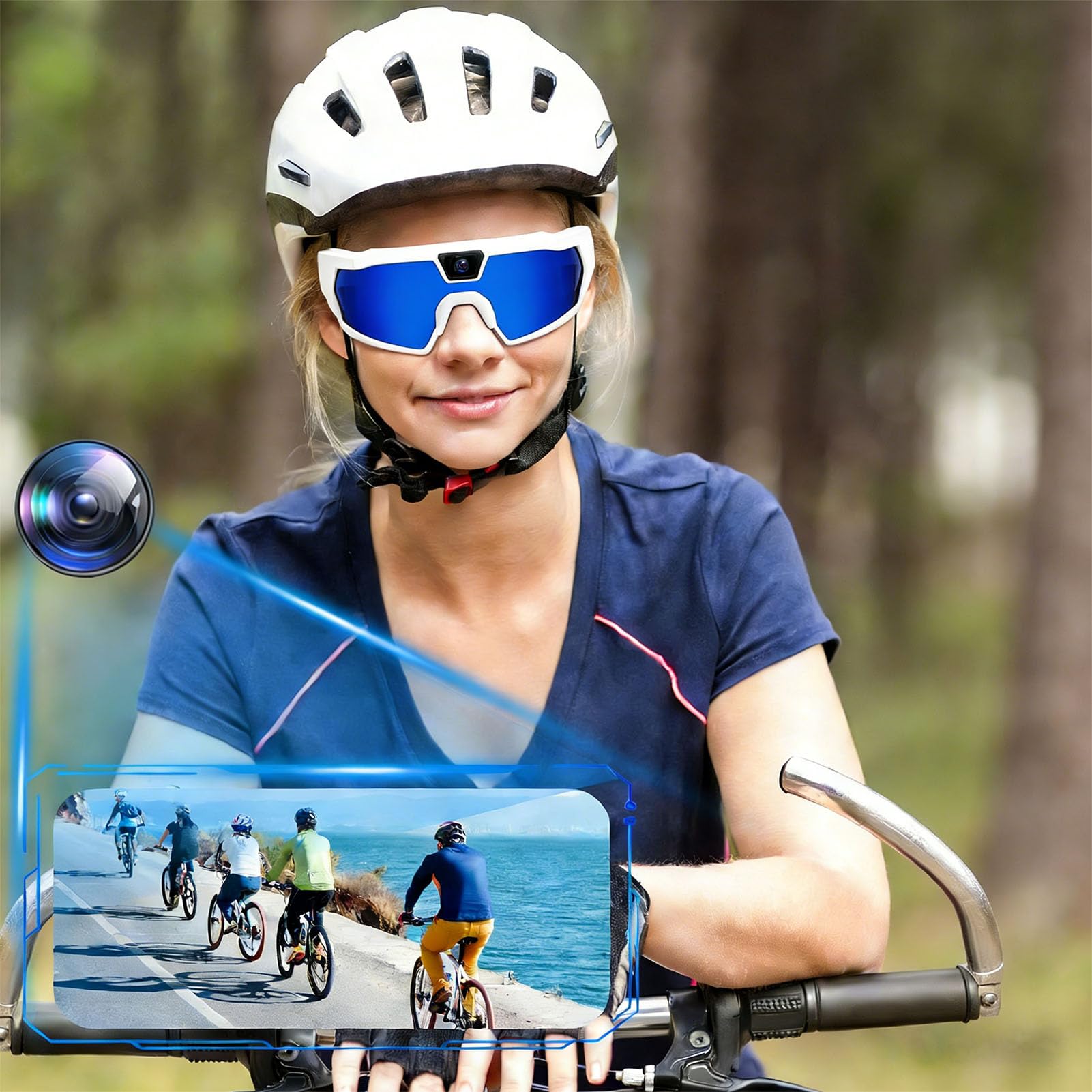 Inteligentne Okulary Przeciwsłoneczne z kamerą, Okulary do Nagrywania Wideo 1080P HD z Polaryzacyjnymi Soczewkami, do Uprawiania Sportów na świeżym Powietrzu Vlogi Podróżnicze