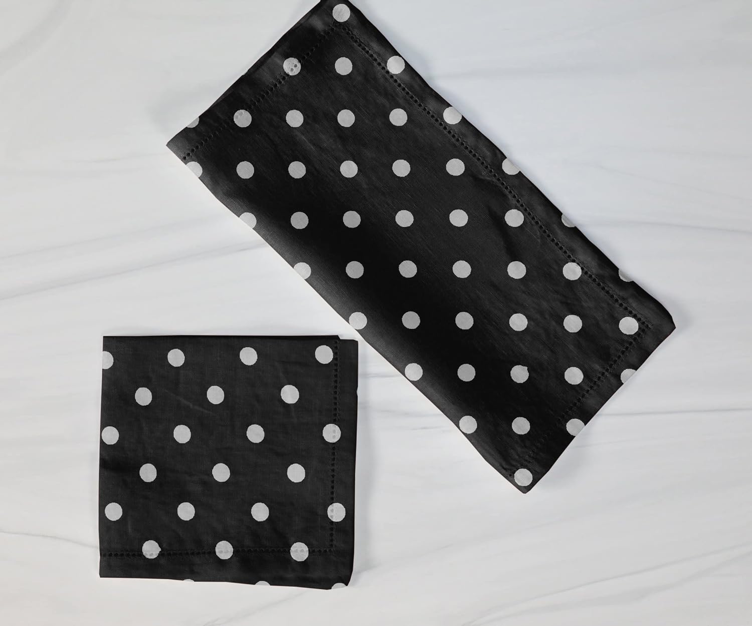 lovemyfabric Poly Cotton Small Dots Print 18"X18" Dinner Napkins for Dinner, Buffet Tables (4, White on Black)