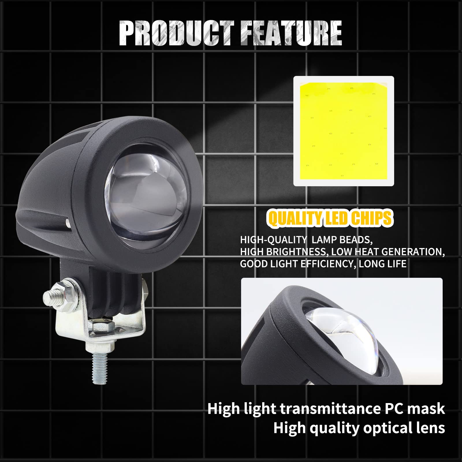 Biqing [Double Couleur 5 Modes] 10W Phare Moto LED,Universal 12V 24V LED Feux Additionnels Moto Phare Antibrouillard Ambre/Blanc Phare Auxiliaire Moto Étanche IP67