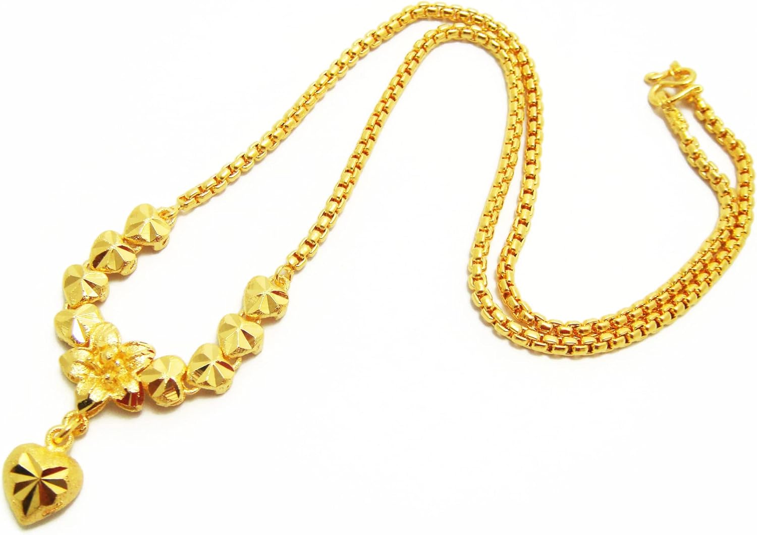 Flower 24k Thai Baht Yellow Gold Plated Filled Necklace Jewelry 18 inch For Her