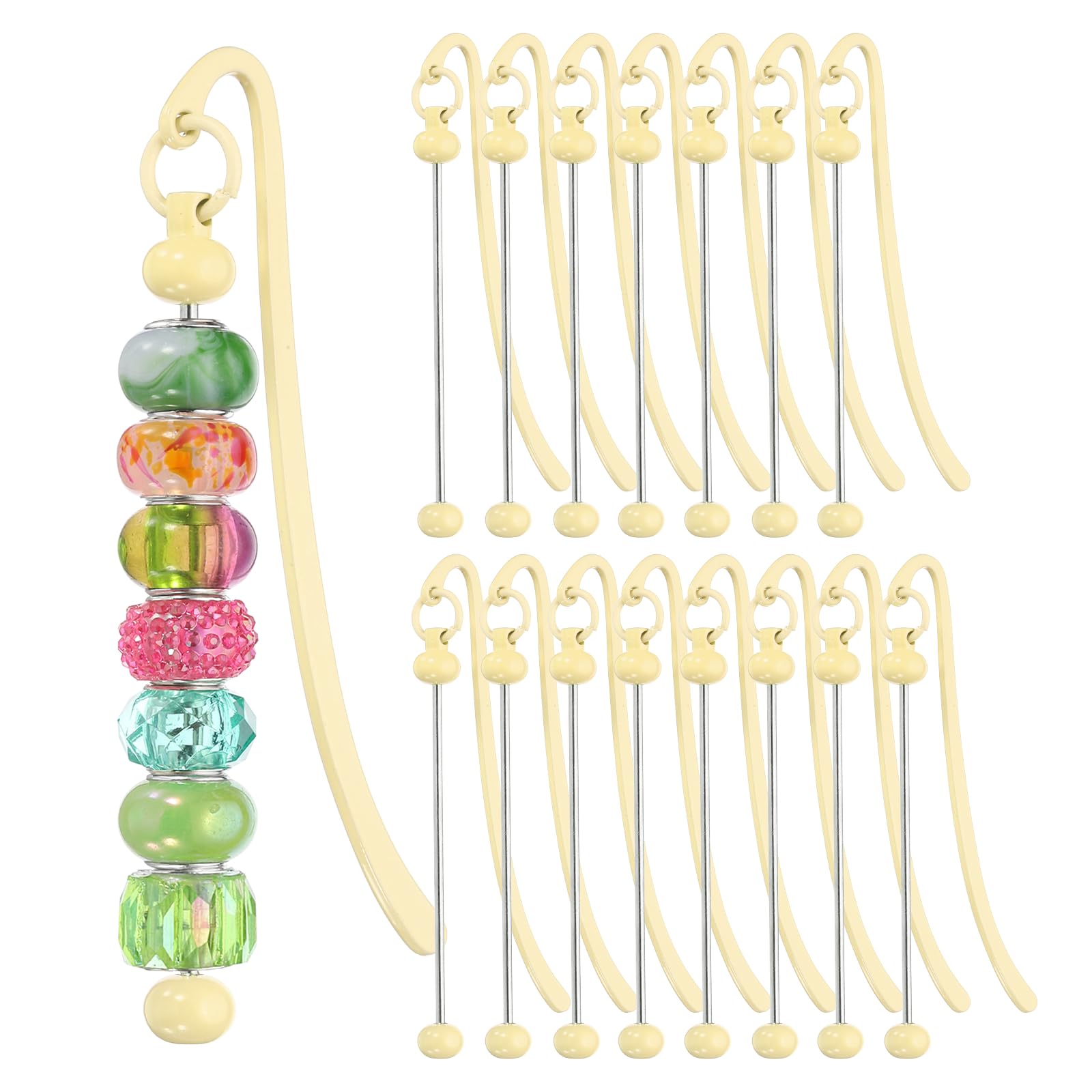 PATIKIL 16 Pcs Beadable Bookmarks, DIY Metal Blank Bar Bookmark Bead Craft Jewelry Pendant Charm Book Mark for Gift Teacher Office Supplies Home Crafts, Candy Yellow