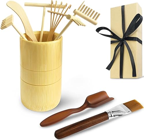 Artcome Mini mesa Zen Sand Garden Rake Tool Set  con rastrillos, cepillo de arena, cuchara, tubo de bambú, meditación, arena, herramientas de jardín