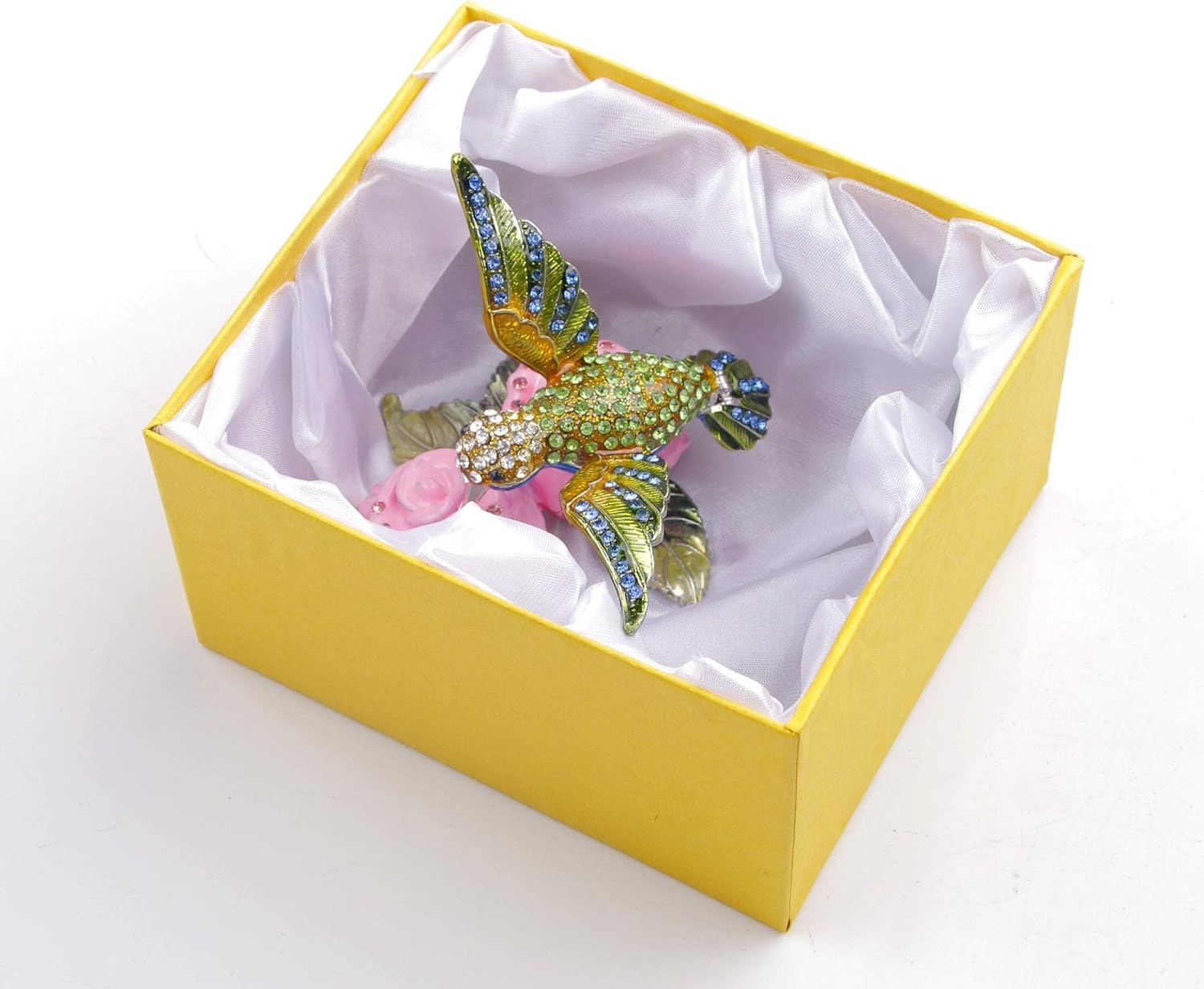 SEVENBEES Decorative Jewelry Boxes for Ring - Hummingbird Figurine Hinged Trinket Box - Hummingbird on Pink Flowers Figurine Collectibles - Image 7