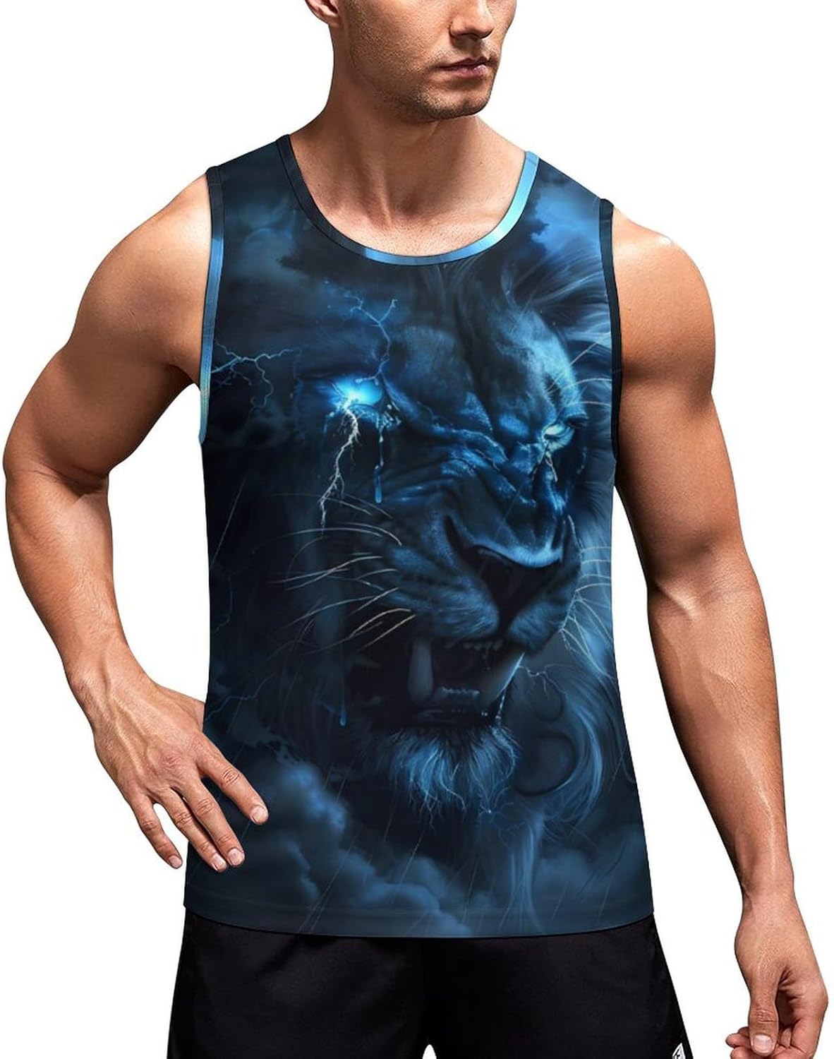 Lion Wild Animal Print Men's Tank Top Sleeveless Muscle Shirts Vest Beach T Shirts for Workout Gym