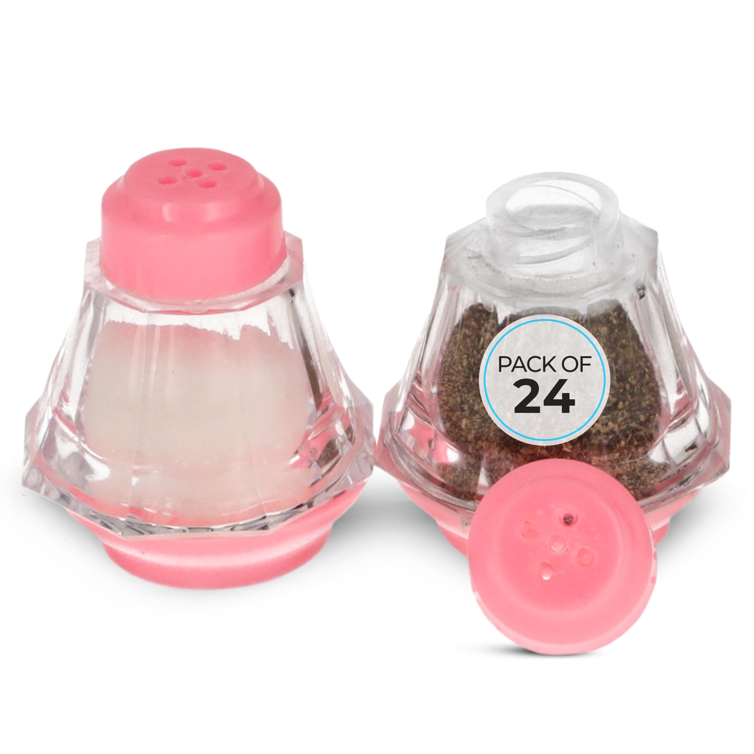 Mini salières et poivrières en plastique rose pour restaurant et buffet | 24 pcs