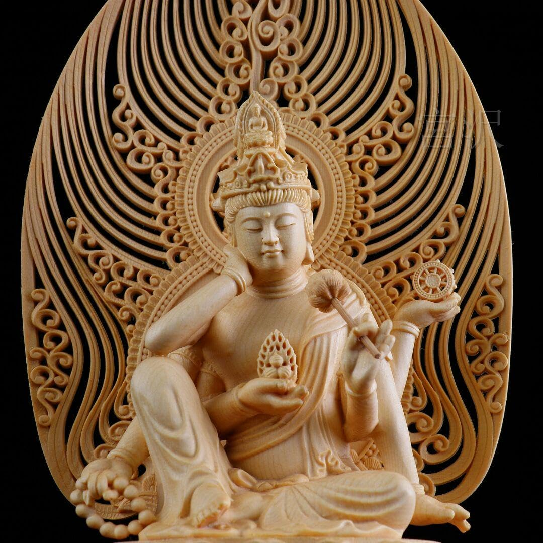 Amazon｜如意法輪王 観音菩薩 開運風水 檜木 木彫仏像 精密彫刻 美術品 