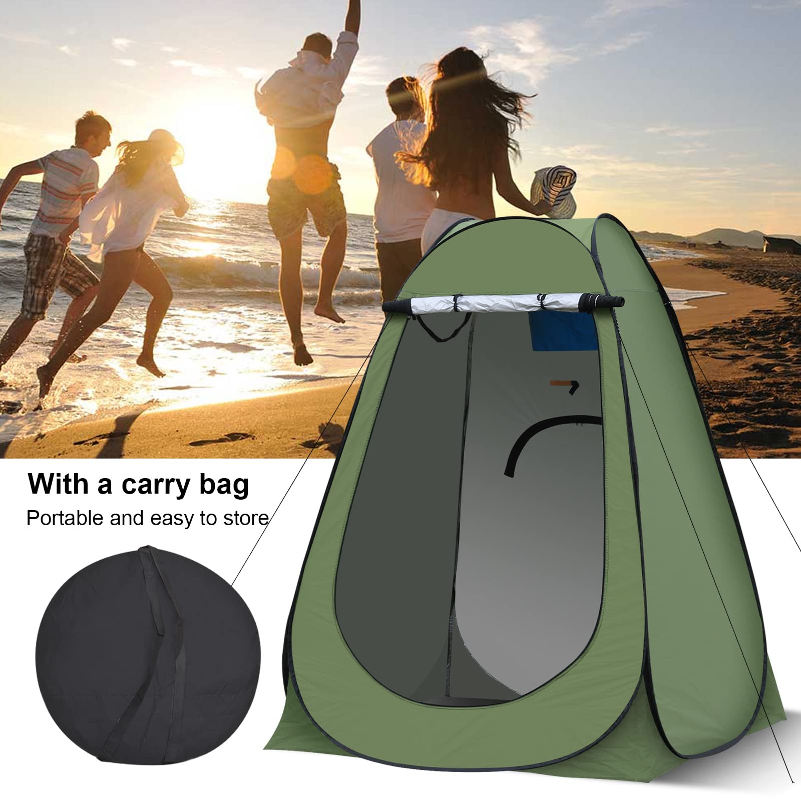 LEMROE Tente de douche ou à langer pop-up avec bonne ventilation et espace - Pour l’extérieur, camping, pique-nique, pêche, plage, toilettes, pour se changer, se protéger du soleil - Vert, 120 cm