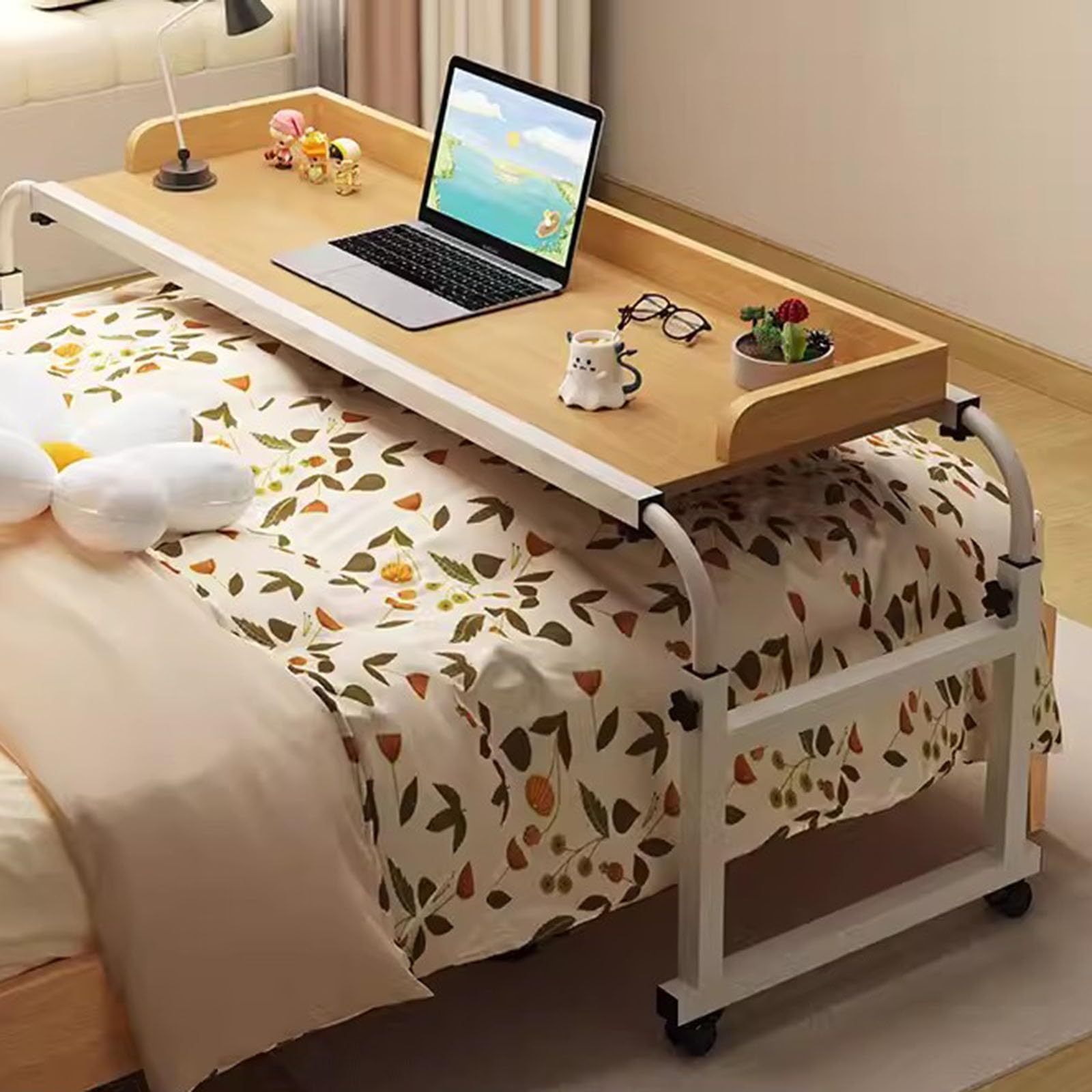 Table de lit sur pied roulante pour travailler sur PC et prendre le petit-déjeuner au chaud