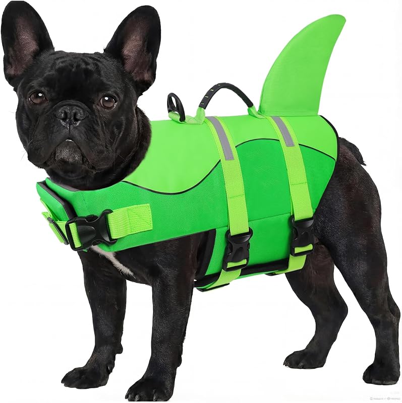 ASENKU Dog Life Jacket - Pet Safety Vest for Swimming & Boating, Shark Life Jacket with Floatation, Dog Lifesavers Swimsuits for Small Medium Large Dogs (Neongreen, XS)