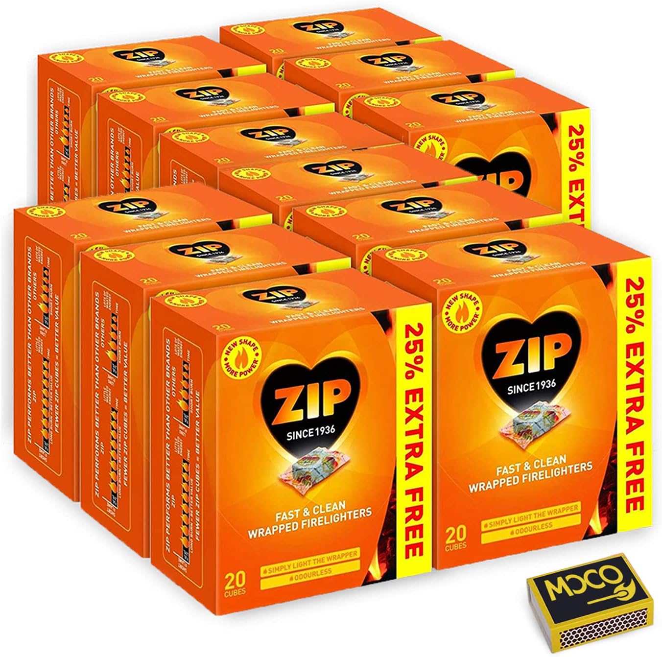 Zip Fast & Clean Wrapped Fire Lighters Powerful & Reliable Fire
