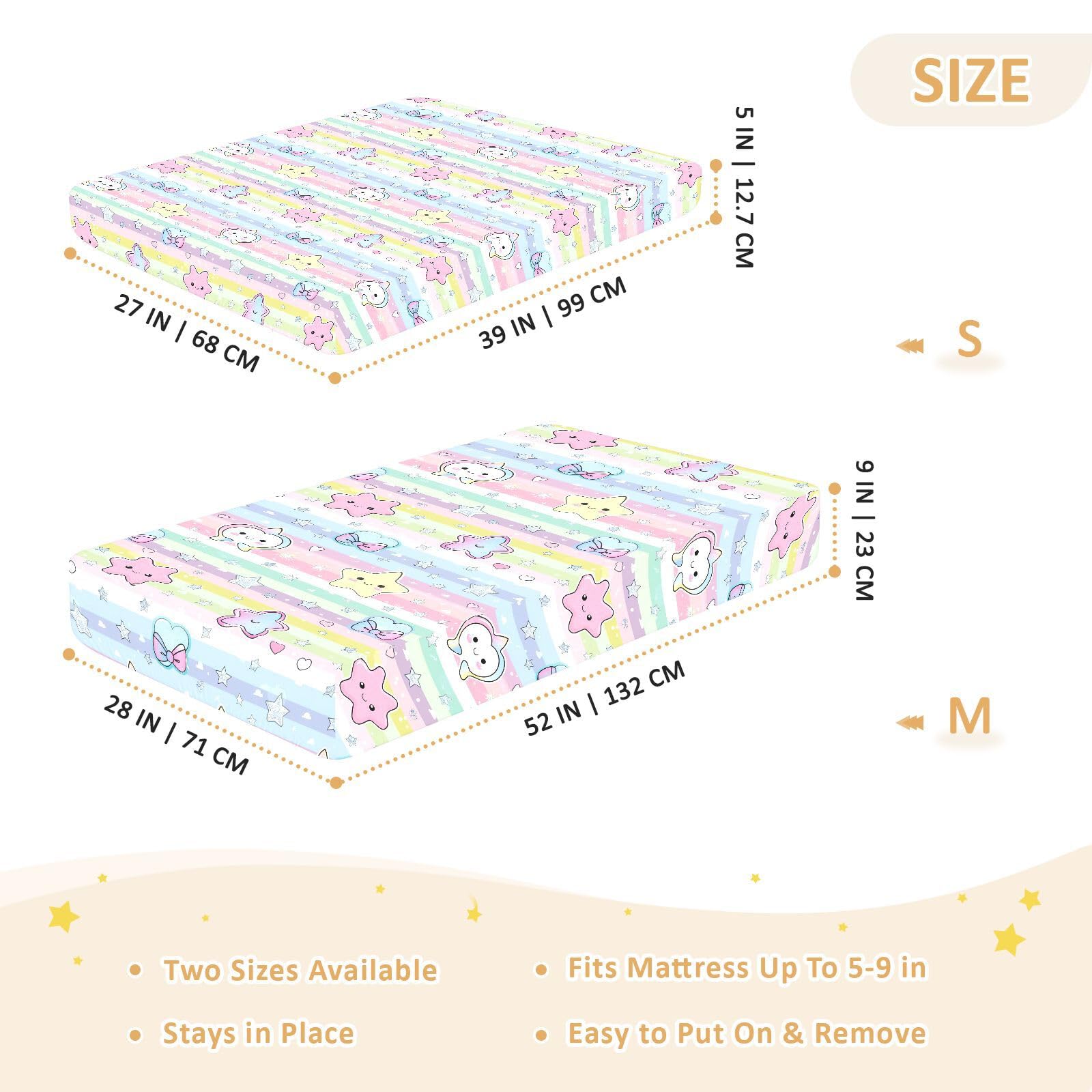 Sábanas de algodón para cuna de bebé, ultrasuaves, con diseño de dibujos animados de estrellas y lazos, 1 paquete de decoración para cuna de 52 x 28 pulgadas