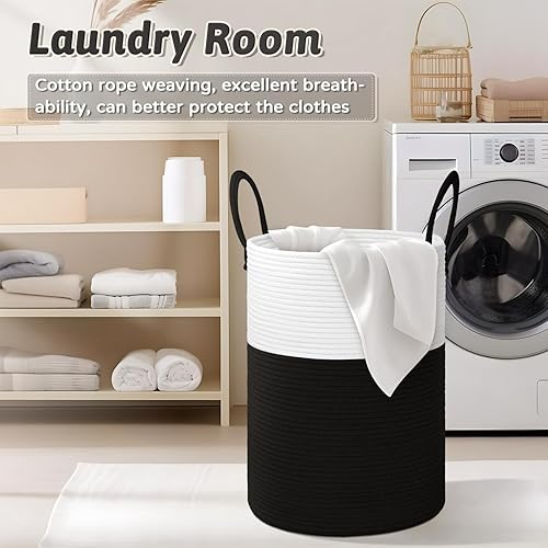 Miniatura 2 de Cesta de lavandería de cuerda de algodón tejida, 80 litros para almacenamiento decorativo de ropa sucia, juguetes y mantas en el baño, habitación