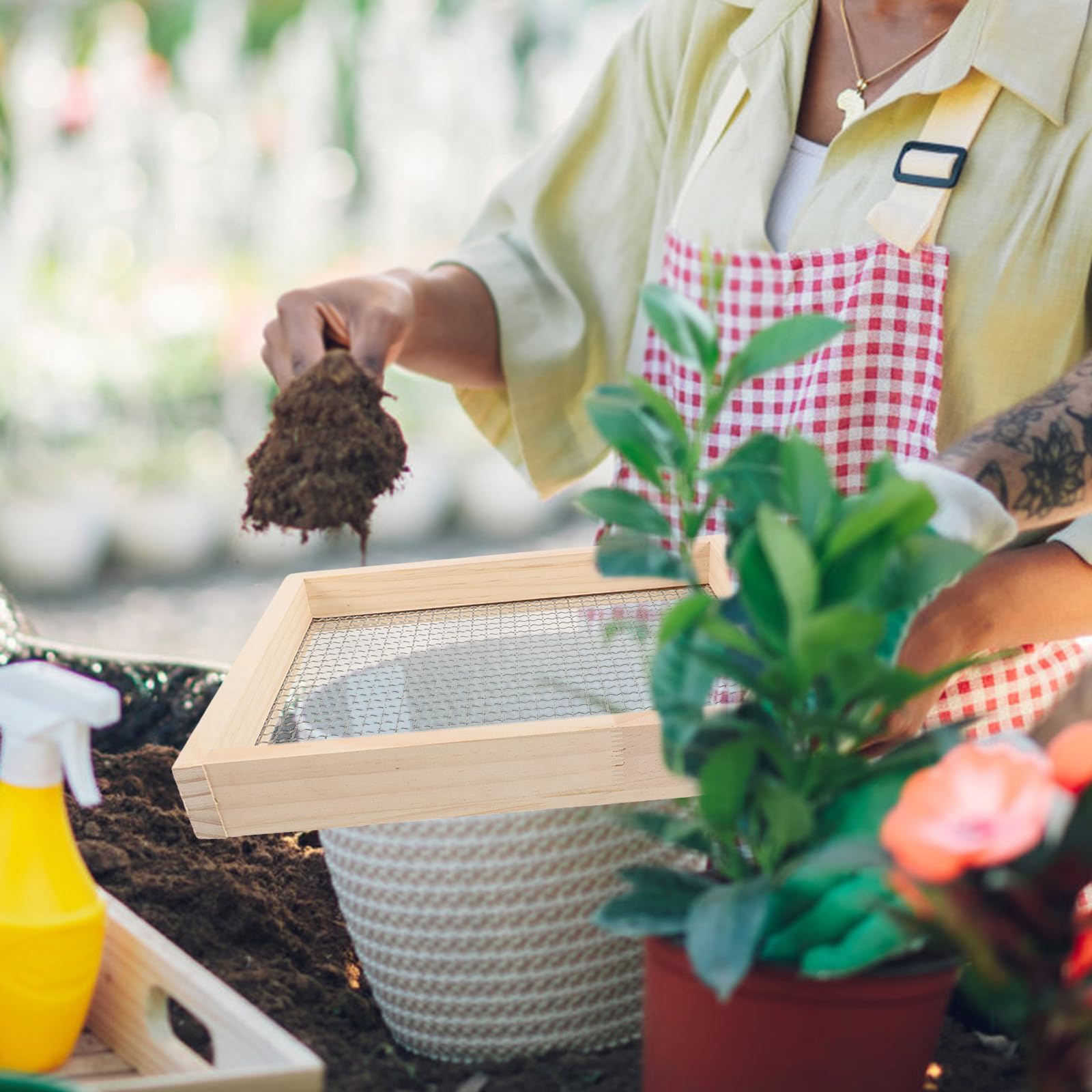 Toddmomy Cedazo de Jardín de Madera y Malla Metálica Resistente para Compost y Escombros con Construcción Firme Adecuado para Jardinería Doméstica y Trasplante